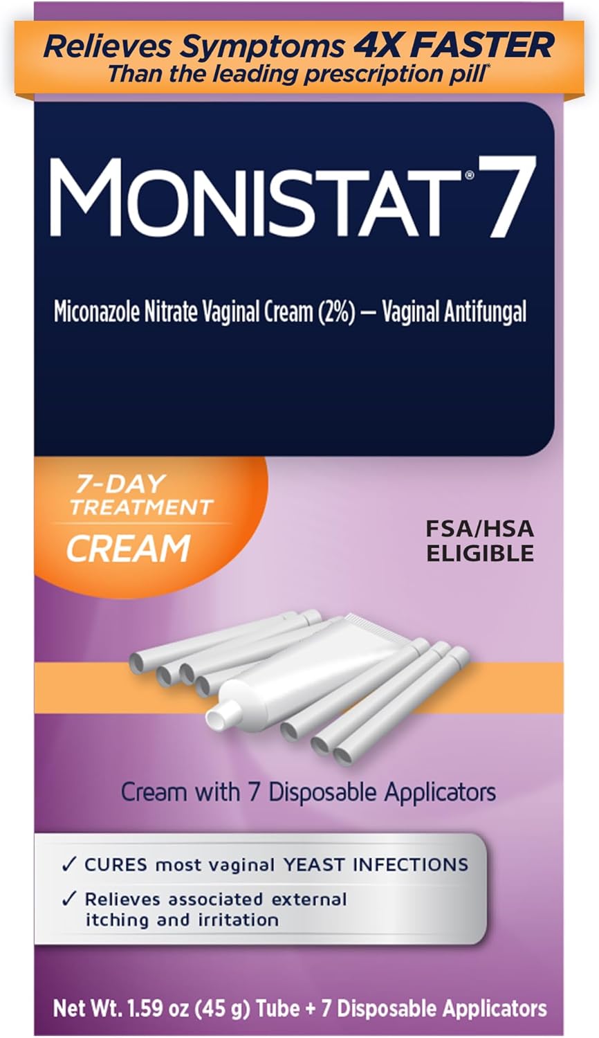 Monistat 7-Day Yeast Infection Treatment for Women, Miconazole Cream (45g Tube) & 7 Applicators, for Relief of Mild Vaginal Itching