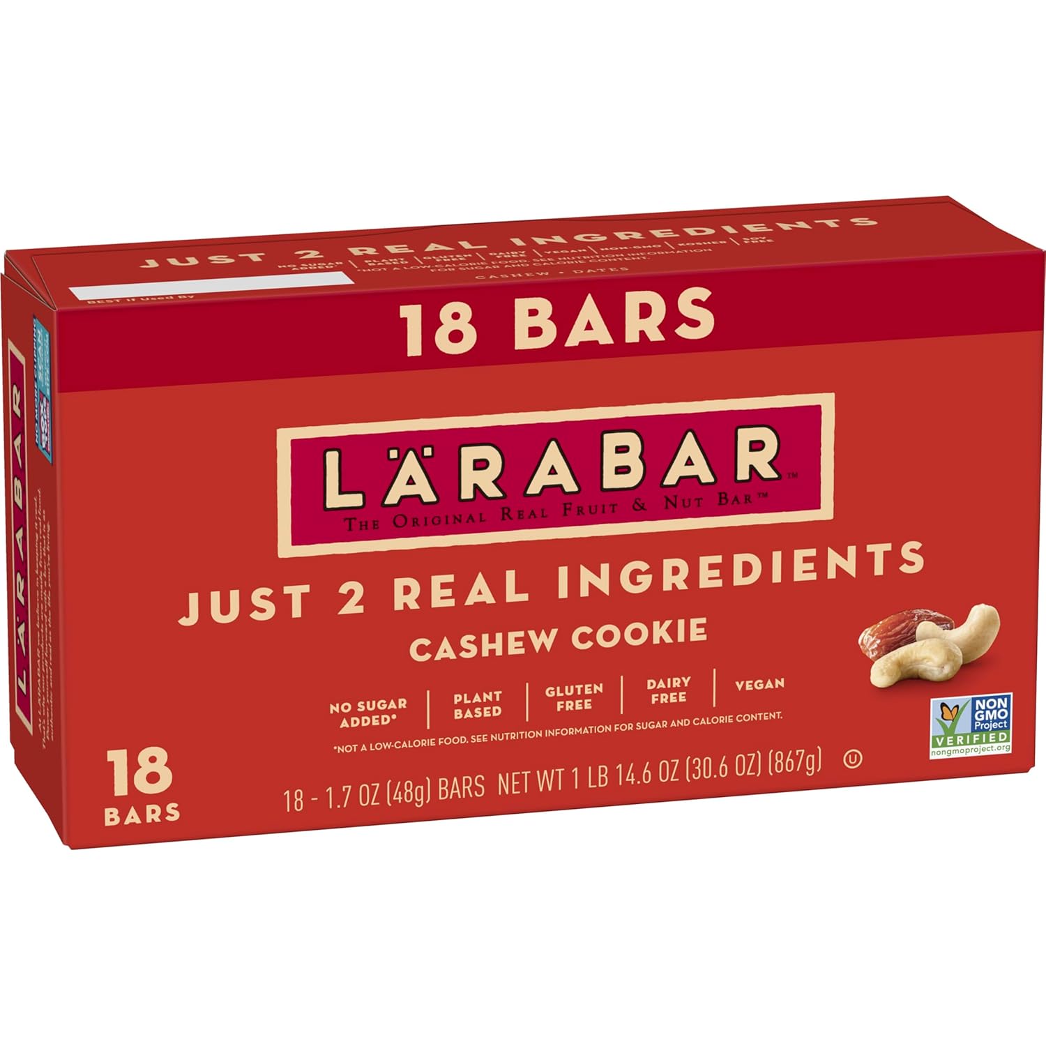 Larabar Cashew Cookie, Gluten Free Vegan Fruit & Nut Bars, 1.7 oz, 18 ct