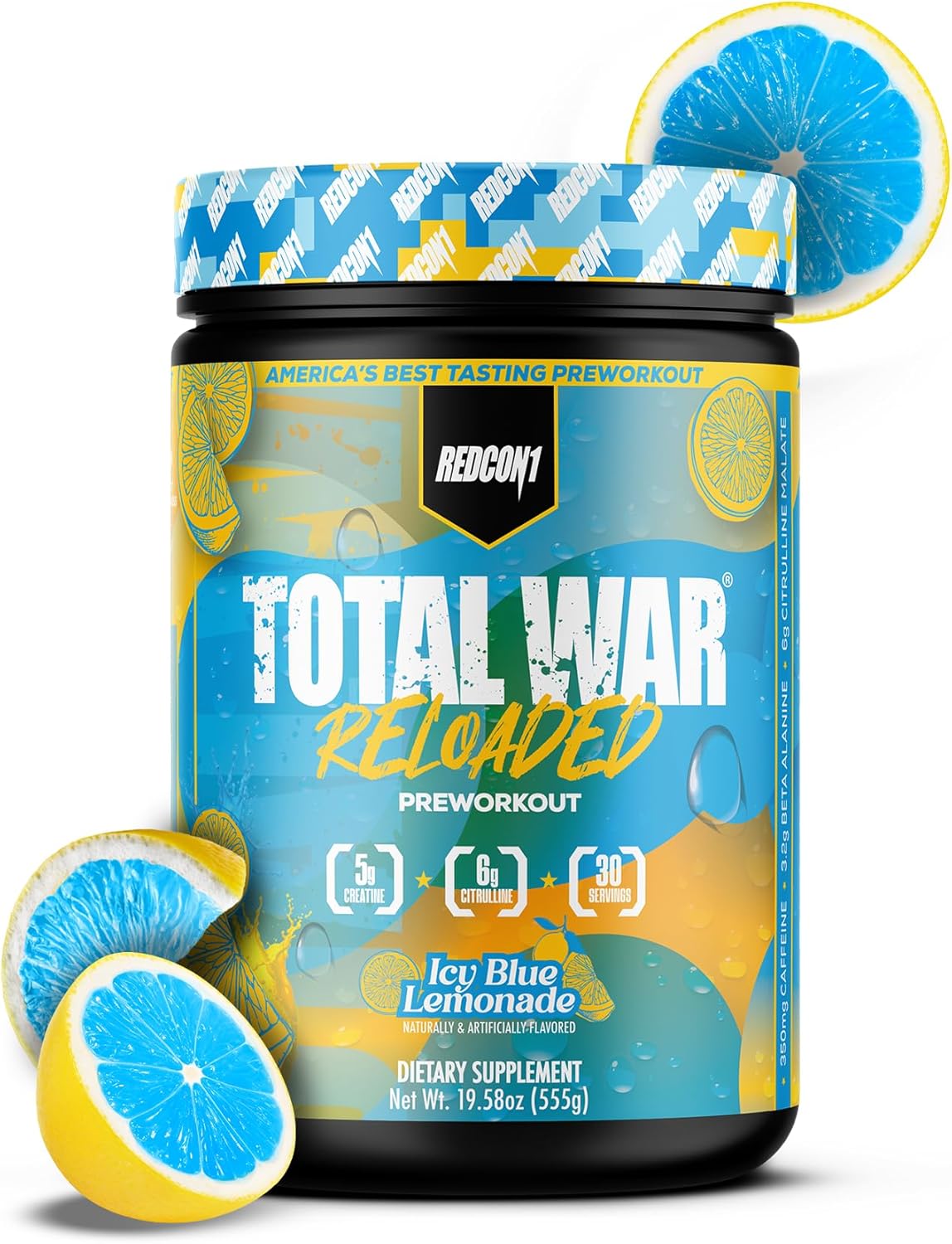 REDCON1 Total War Reloaded Pre Workout Powder, Icey Blue Lemonade - Creatine, Beta Alanine + L-Citrulline Malate Keto Friendly for Men & Women with 350mg of Caffeine - Fast Acting (30 Servings)