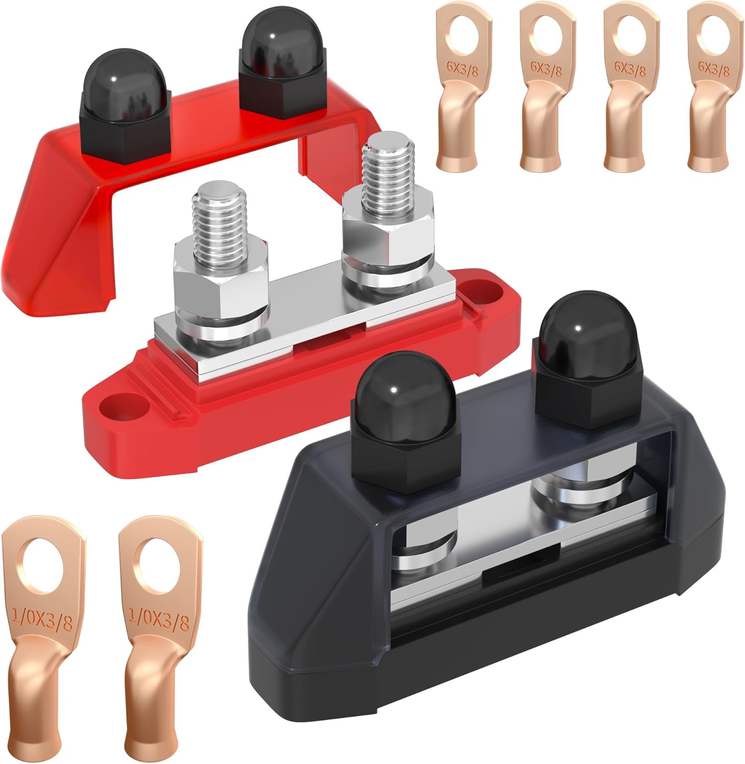 Marine Bus Bar 12V 250A Power Distribution Block 12 Volt DC Busbar 3/8" Dual Studs Battery Bus Bar for Boat Automotive Solar System