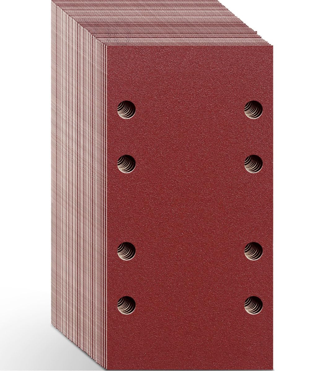 Aucenix Sanding Sheets for Electric Sander: 48Pcs Hook and Loop Sandpaper 93 x 185 mm - Rectangular Sander Pads with 8 Holes Assorted (40/60/80/120/180/240/400/600) for Wood