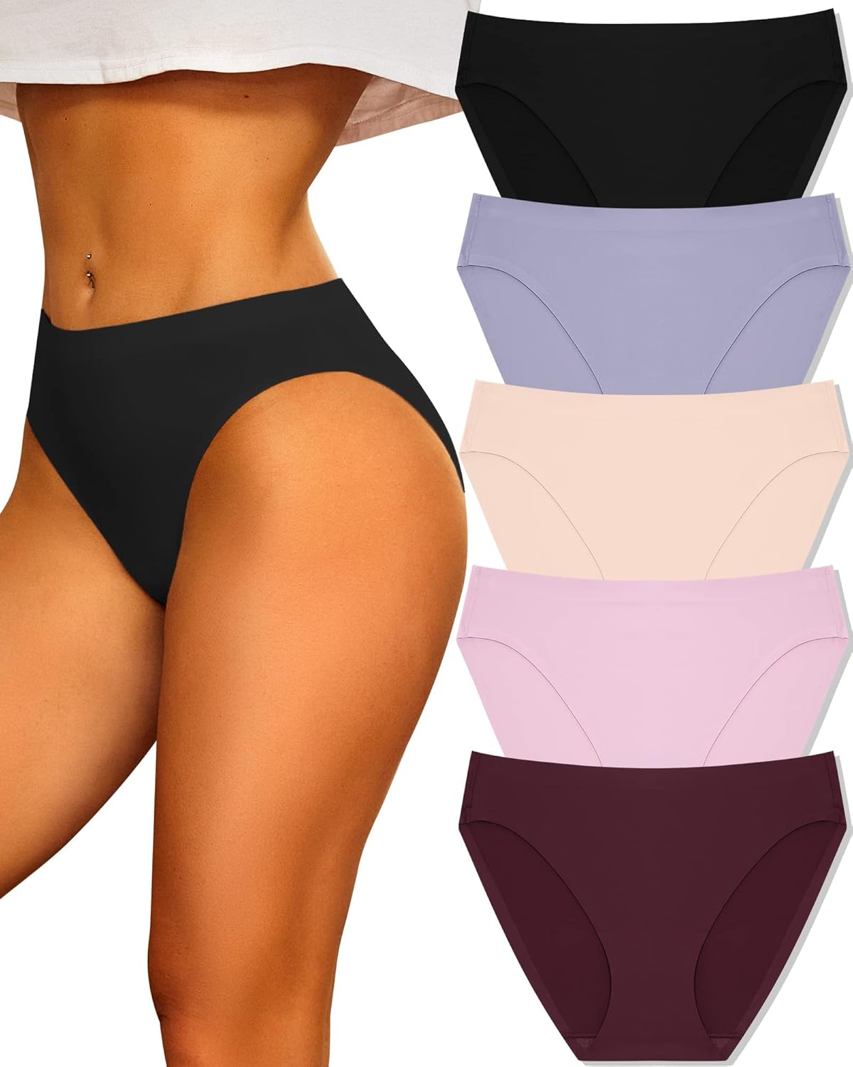 FINETOO Seamless Knickers For Women No Vpl Briefs Women's Seamless Underwear Underpants Nahtlo Hipster Invisible Panties Comfortable High Leg Knickers High Cut Design Full Coverage Multipack m-3xl