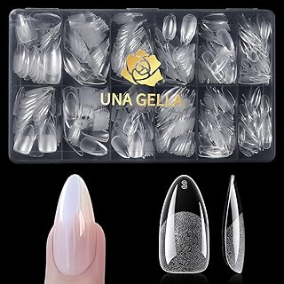 UNA GELLA Almond Gel Nail Tips 600 Pcs Pre-filed Almond Nails Full Cover Press On Nails 12 Sizes Half Matte Clear Fake Soft Gel Nail Tips for Extension Home DIY Salon with Box