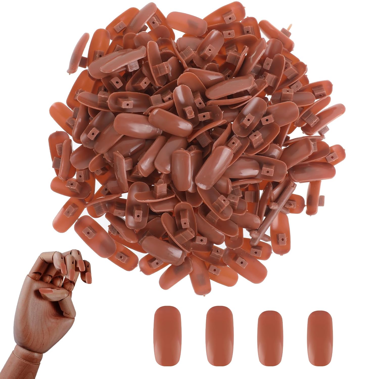 400 Pieces Practice Nail Tips, Replacement Fake Hand Nails, Practice Nails for Nail Art, Brown Hand False Nail Tips, Display Manicure Nail Supply, Hand Practice Fake Nail for Nail Training, DIY Nail