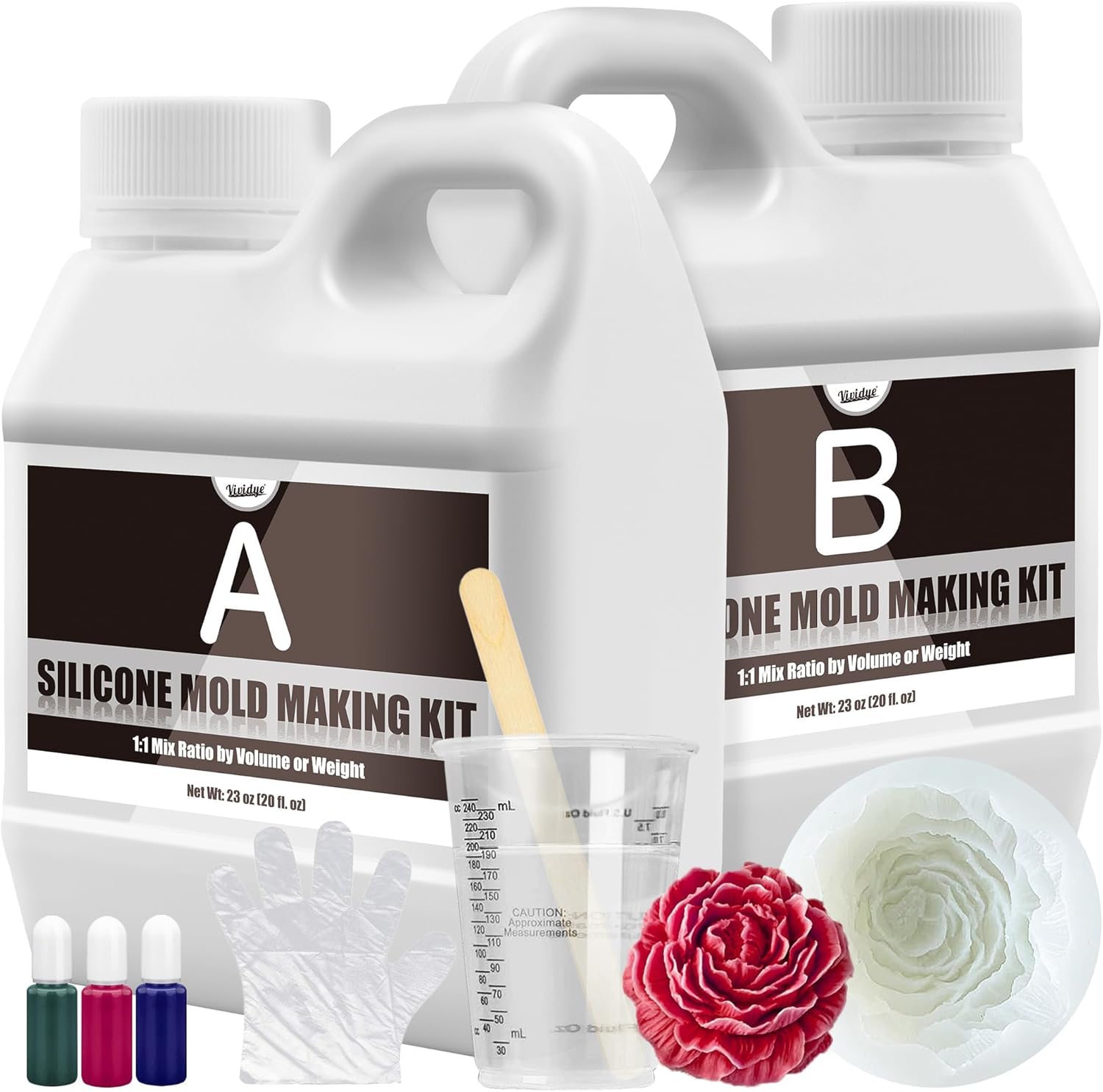Silicone Mold Making Kit (3 Color Pigments) - 46oz/1.2L Translucent Liquid Silicone Rubber 1:1 Mixing for Mold Making, Fast Curing Moulding Kit for DIY, Resin Casting, Candle Molds, Soap Molds, Craft