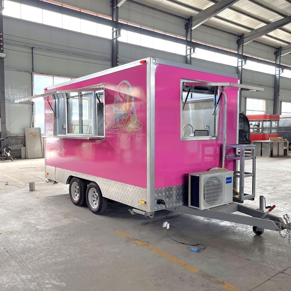 Custom Food Trailer, Mobile Food Truck with Concession Window, Hot Dog Cart Camping Trailers for Sale, Snack Ice Cream Cart for Business Foods Truck Trailer(13 * 6.9 * 7.7FT)