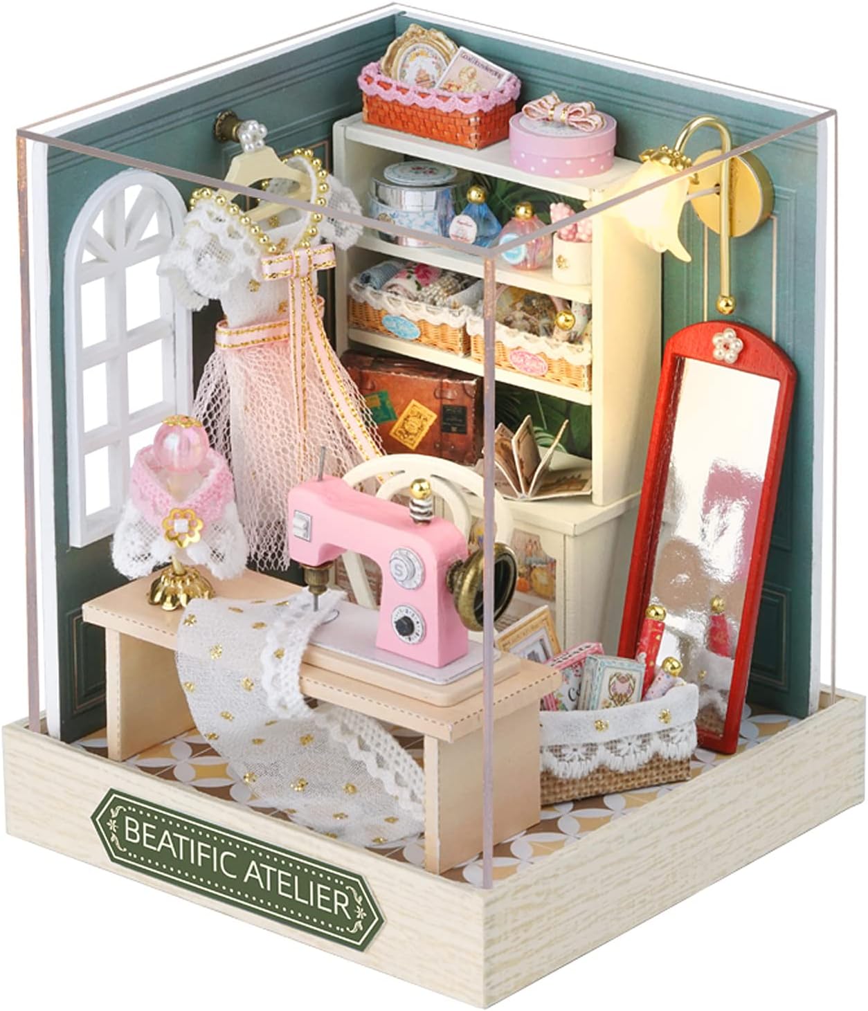 CUTEROOM DIY Miniature Doll House Kits, DIY House Kit with Dust Cover, 3D Wooden Dollhouse Kits to Build for Teens Adults Birthday Gift (Beatific Atelier)