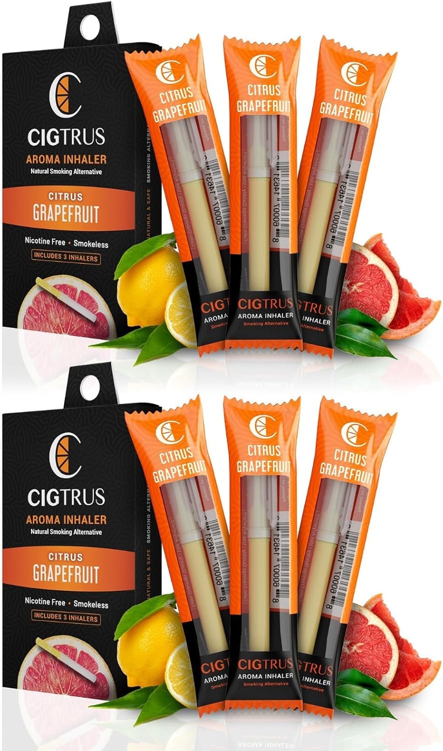 Nicotine-Free Smoking Alternative Inhaler (6-Piece) Natural Habit Replacement - Tobacco-Free, Non-Electric Craving Relief - Quit Smoking & Vaping Aid (Citrus Grapefruit)