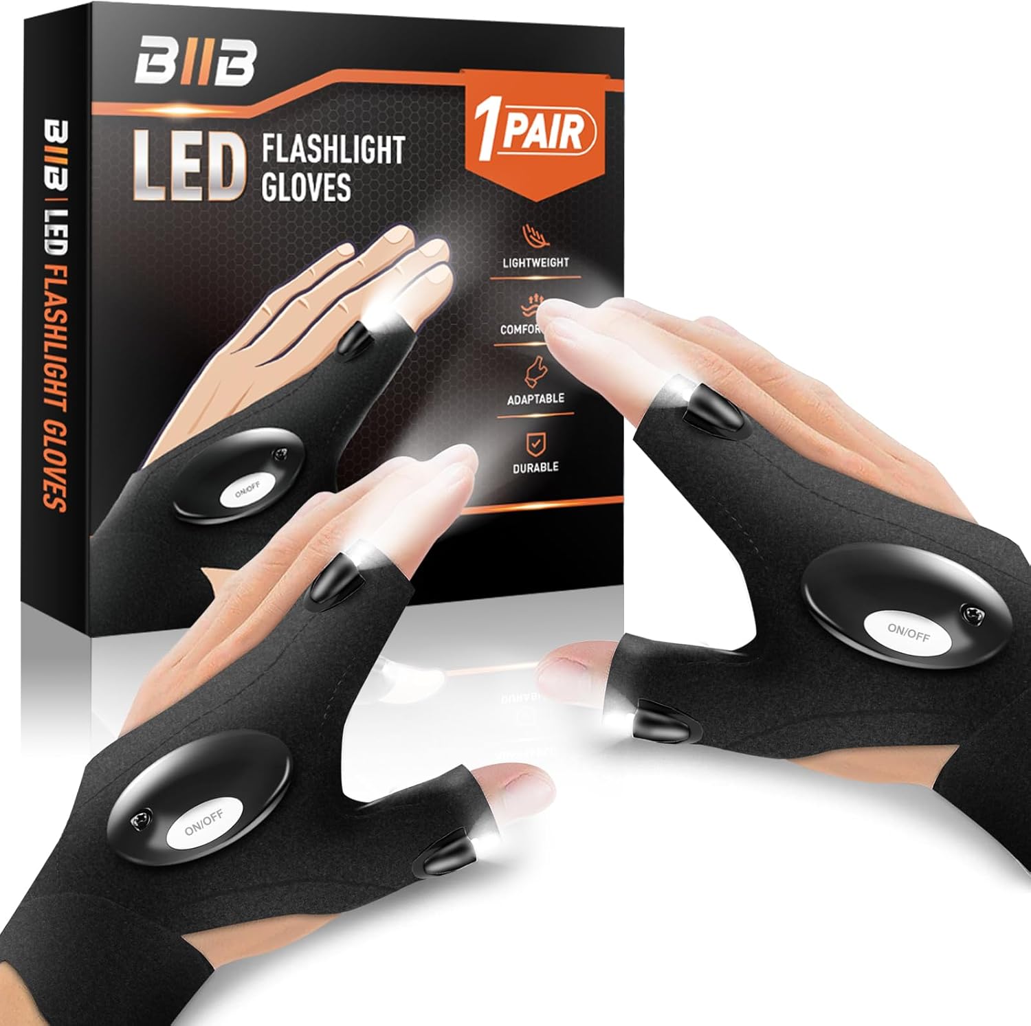 BIIB Gifts for Men, LED Gloves with Lights for Fishing, Birthday Gifts for Men Camping Accessories, Dad Gift for Him Gadgets, Mens Gift for Who Have Everything, Stocking Fillers for Men