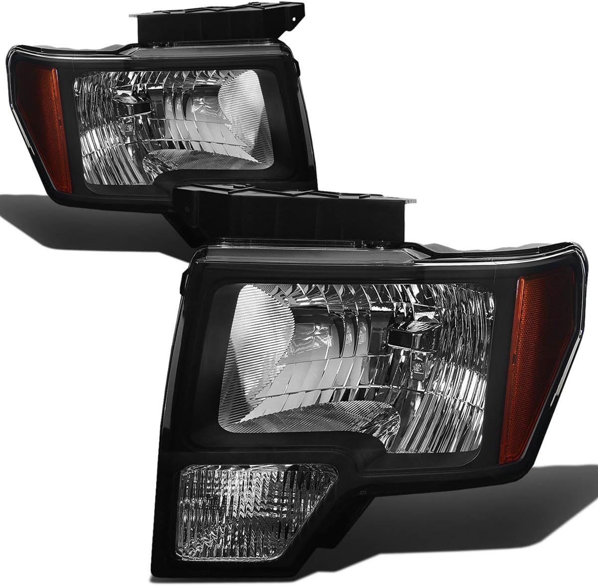 DNA MOTORING HL-OH-F1509-BK-AM Pair of Black Amber Headlights Replacement Compatible with 09-14 F150