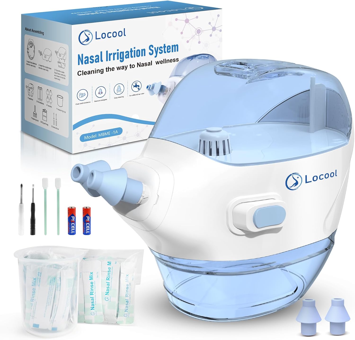 Electric Nasal Irrigation System, Sinus Rinse Machine with 50 Salt Packets, Self-Cleaning and Automatic Waste Collection, Nasal Suction Device for Quickly Relieving Nasal Discomfort