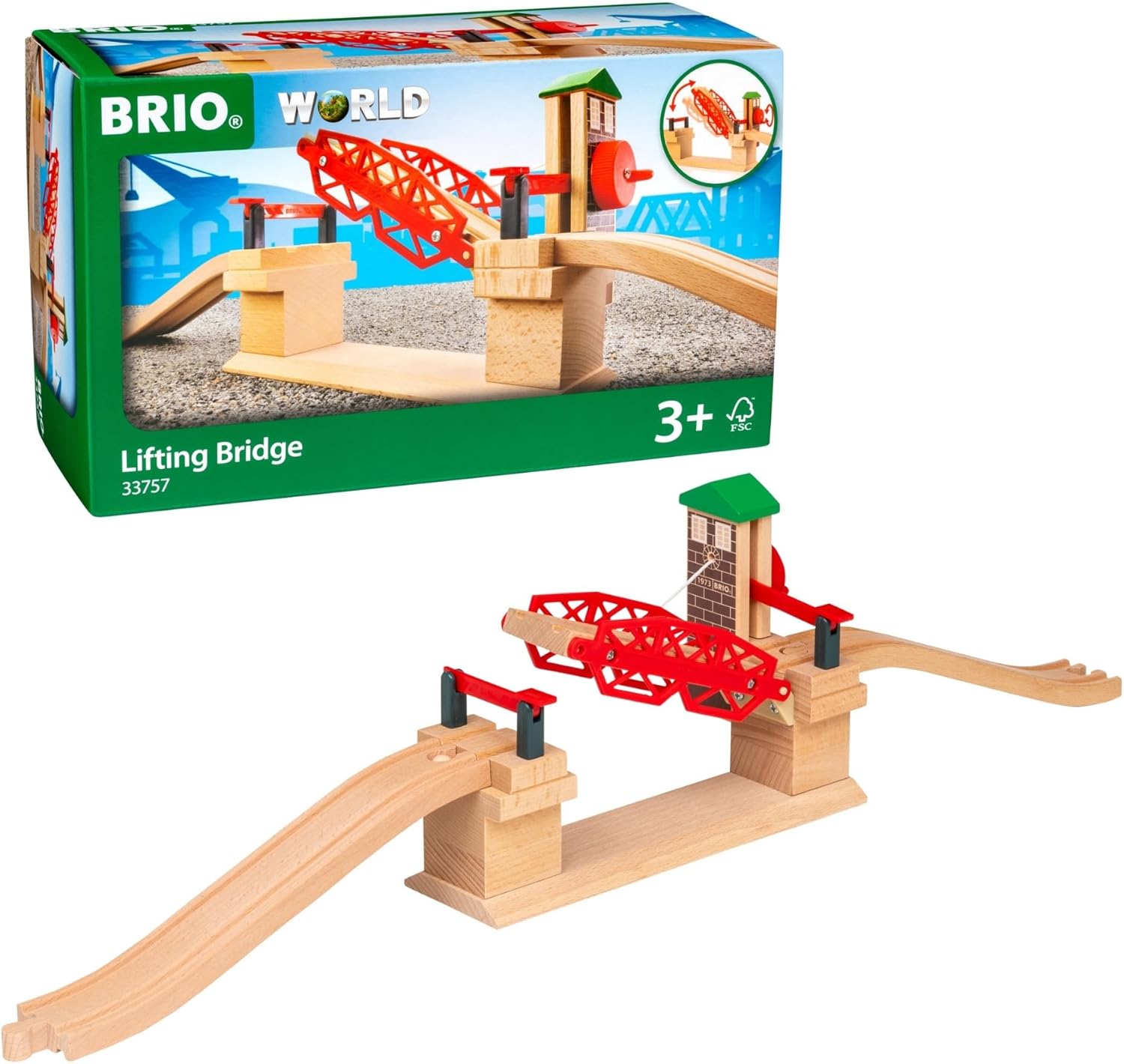BRIO World Lifting Bridge - Moveable Wooden Train Accessory - FSC-Certified - Compatible with All BRIO Railway Sets - Includes 1 Lift & 2 Tracks - Creative Fun & Development - Kids Ages 3 & Up