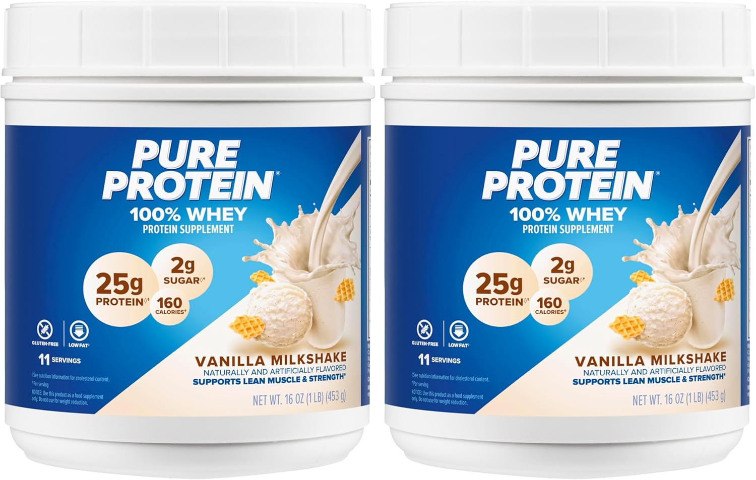 pure protein Powder - Whey, High Protein, Low Sugar, Gluten-Free, Vanilla Cream Flavor - 1 lb (Packaging May Vary) (Pack of 2)