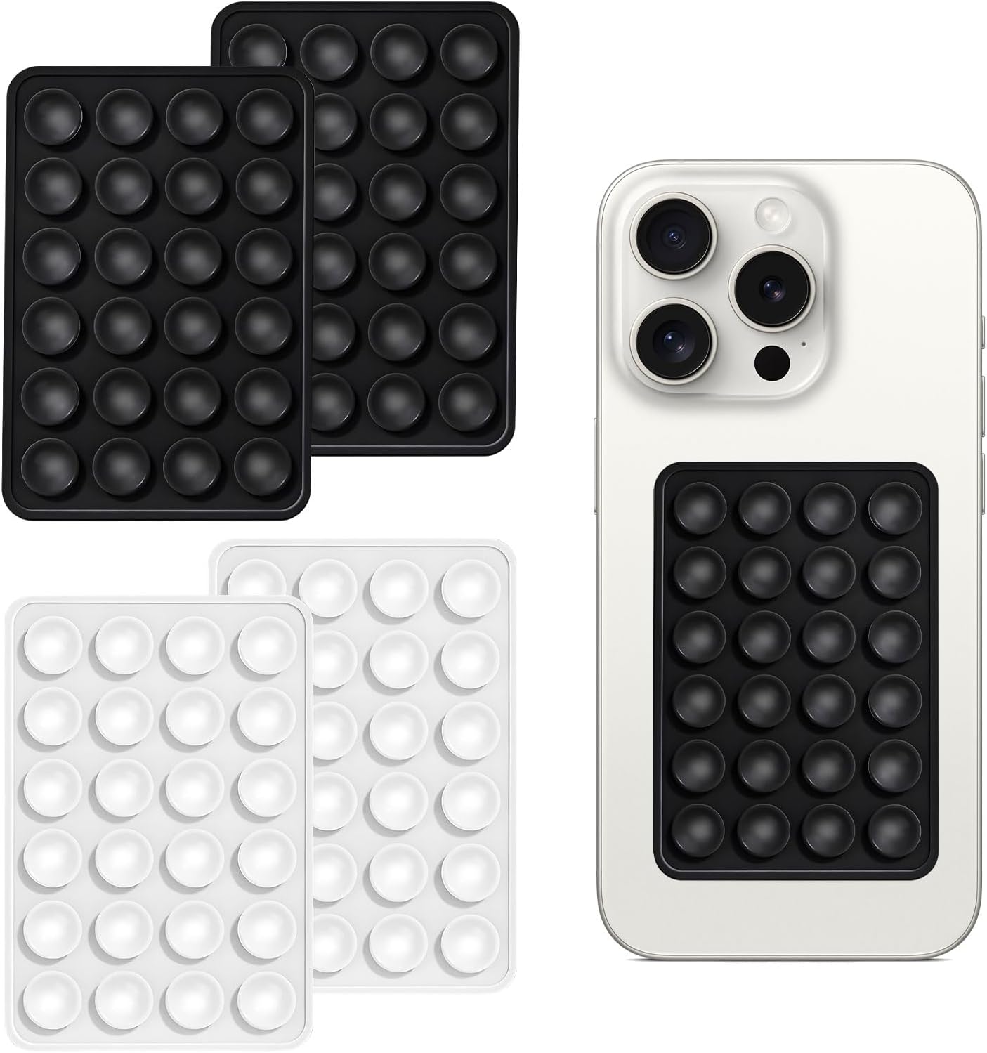 Silicone Suction Phone Holder - 4PCS Sticky Phone Grip, Mini Antislip Mobile Phone Holder Mat for Wall (Black*2+White*2)