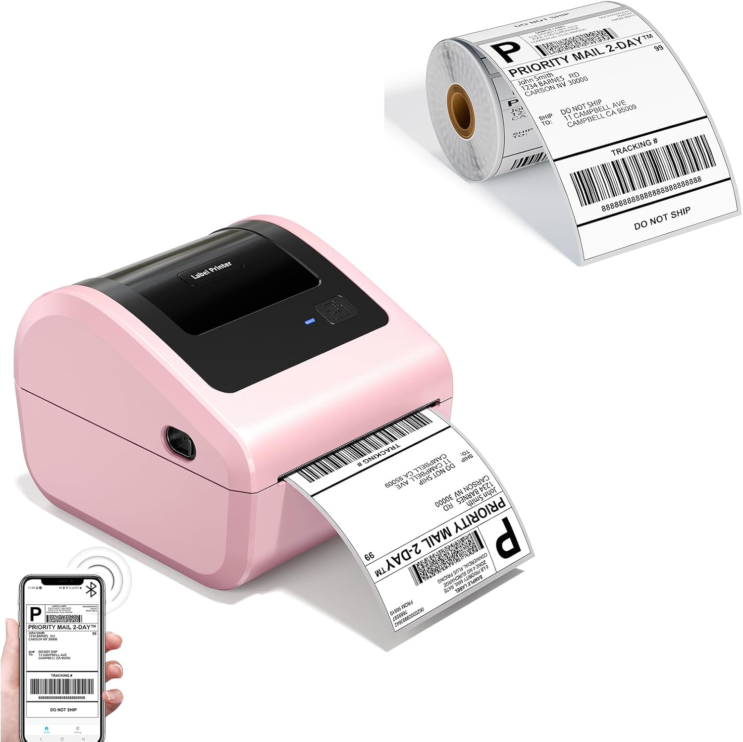D450BT Bluetooth Shipping Label Printer and 250Pcs Roll Thermal Labels, Wireless Thermal Label Printer for Small Business, Thermal Printer for Shipping Labels