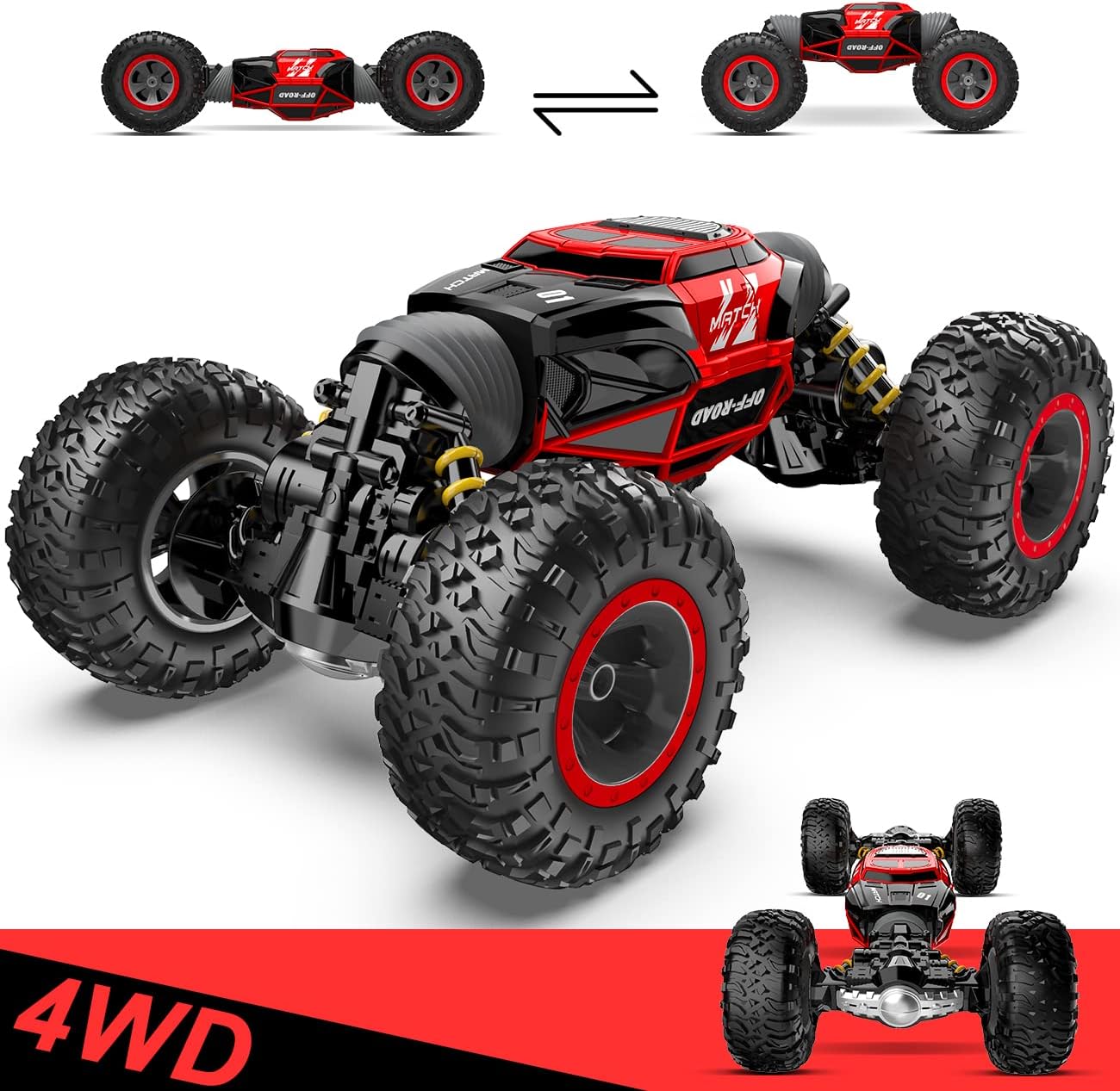 BEZGAR TD141 Remote Control Cars - 1:14 Scale RC Car, 4WD Transform 15 KM/H All Terrains Twist RC Stunt Car, Toy Vehicle with Rechargeable Battery for Boys Kids Girls