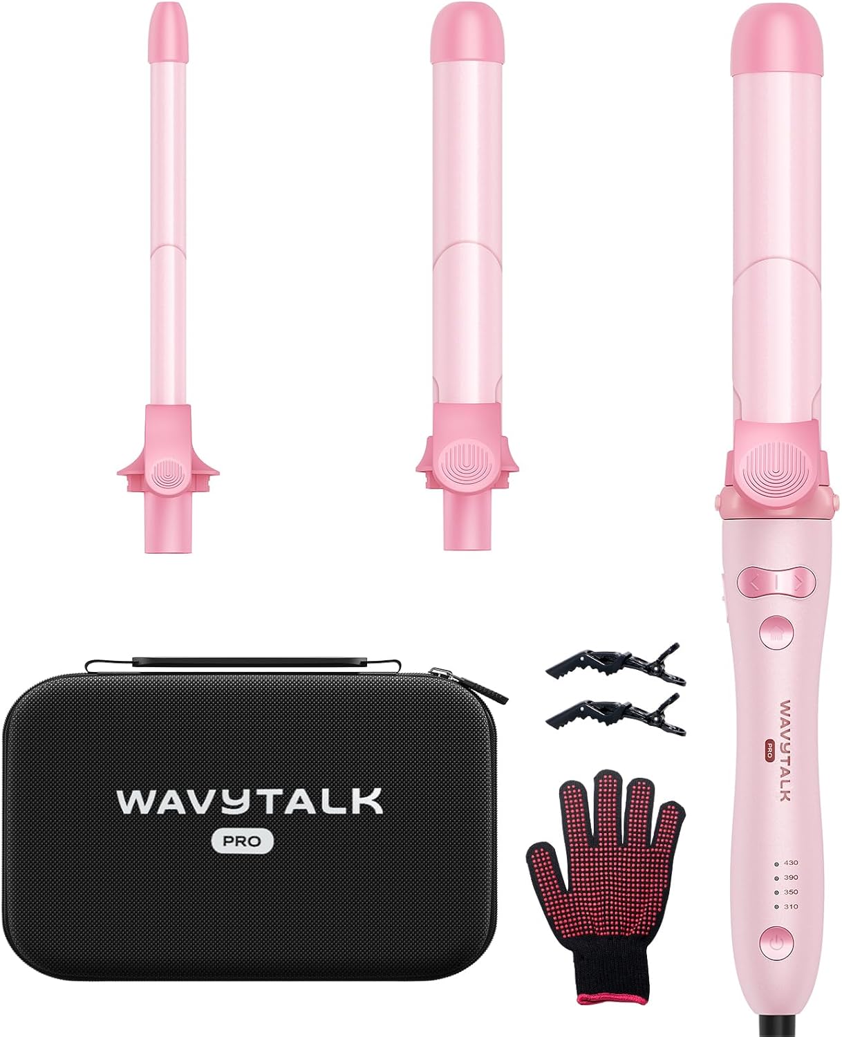 Wavytalk Rotating Curling Iron Set, Curlmaker Pro, Automatic Hair Curler with 3 Sizes Ceramic Barrel (0.5"-1"-1.25") for Tight & Spiral Curls and Beach Waves, Effortless Get Long-Lasting Styling, Pink