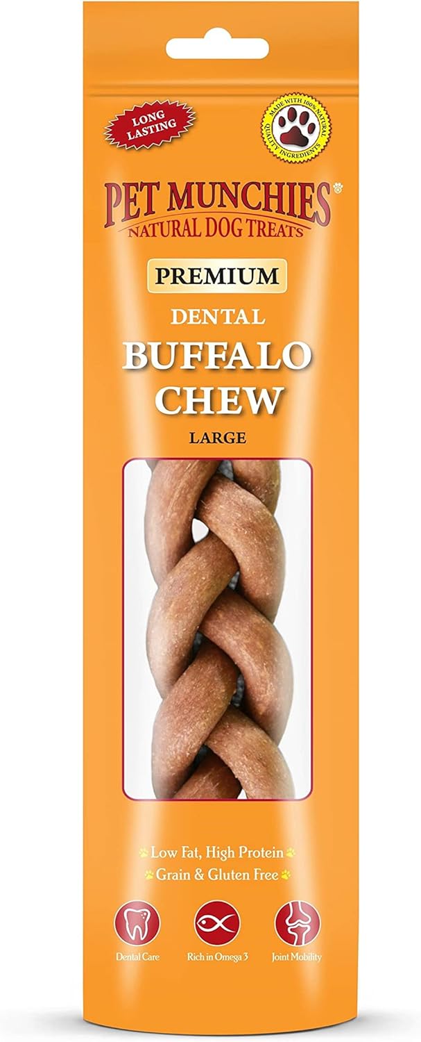 Pet Munchies Large Buffalo Dental Chews, Healthy, Natural and Long-Lasting Dog Treats, Grain Free and Low in Fat 90g (Pack of 1)