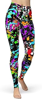 sissycos Women's 80s Leggings Neon Artistic Splash Printed Buttery Soft Stretchy Pants