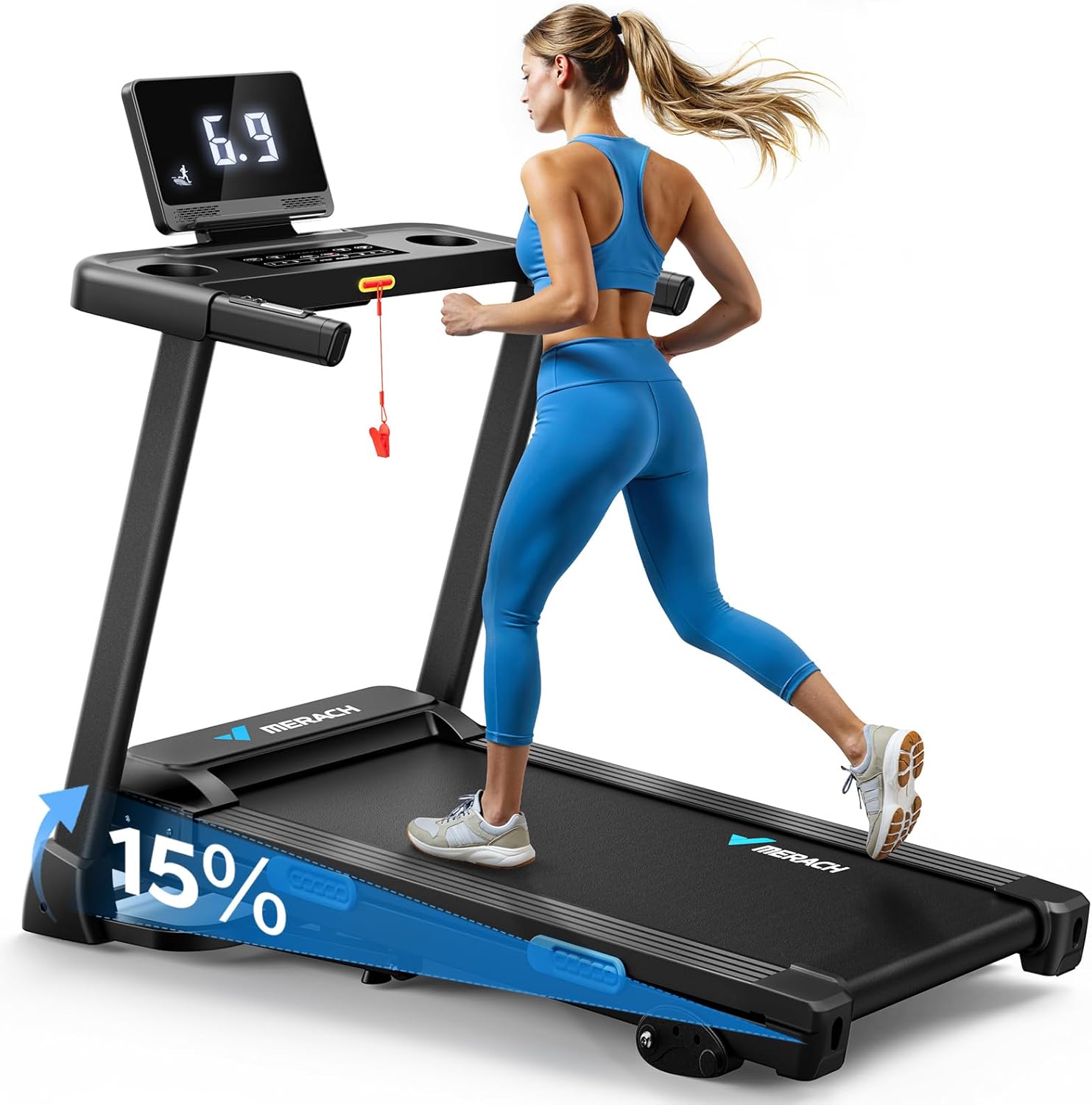 MERACH Foldable Treadmill with Incline, Treadmills for Home for Heavy People, 0.8-12 km/H Walking Pad Treadmill for Home & Office, Save Space, LED Display & Fitness App