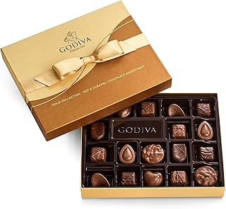 Godiva Chocolatier Chocolate Gift Box for Birthday, Thank You, Anniversary, Congratulations Gift Basket Gold Ribbon Gourmet Nuts Dark and Milk Chocolate Candy Assortment with Praline and Caramel, 18pc
