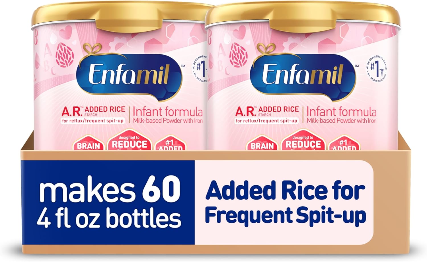 Enfamil A.R. Infant Formula, Reduces Reflux & Spit-Up, DHA for Brain Development, Probiotics to Support Digestive & Immune Health, Reusable Powder Tub, 19.5 Oz (Pack of 2)