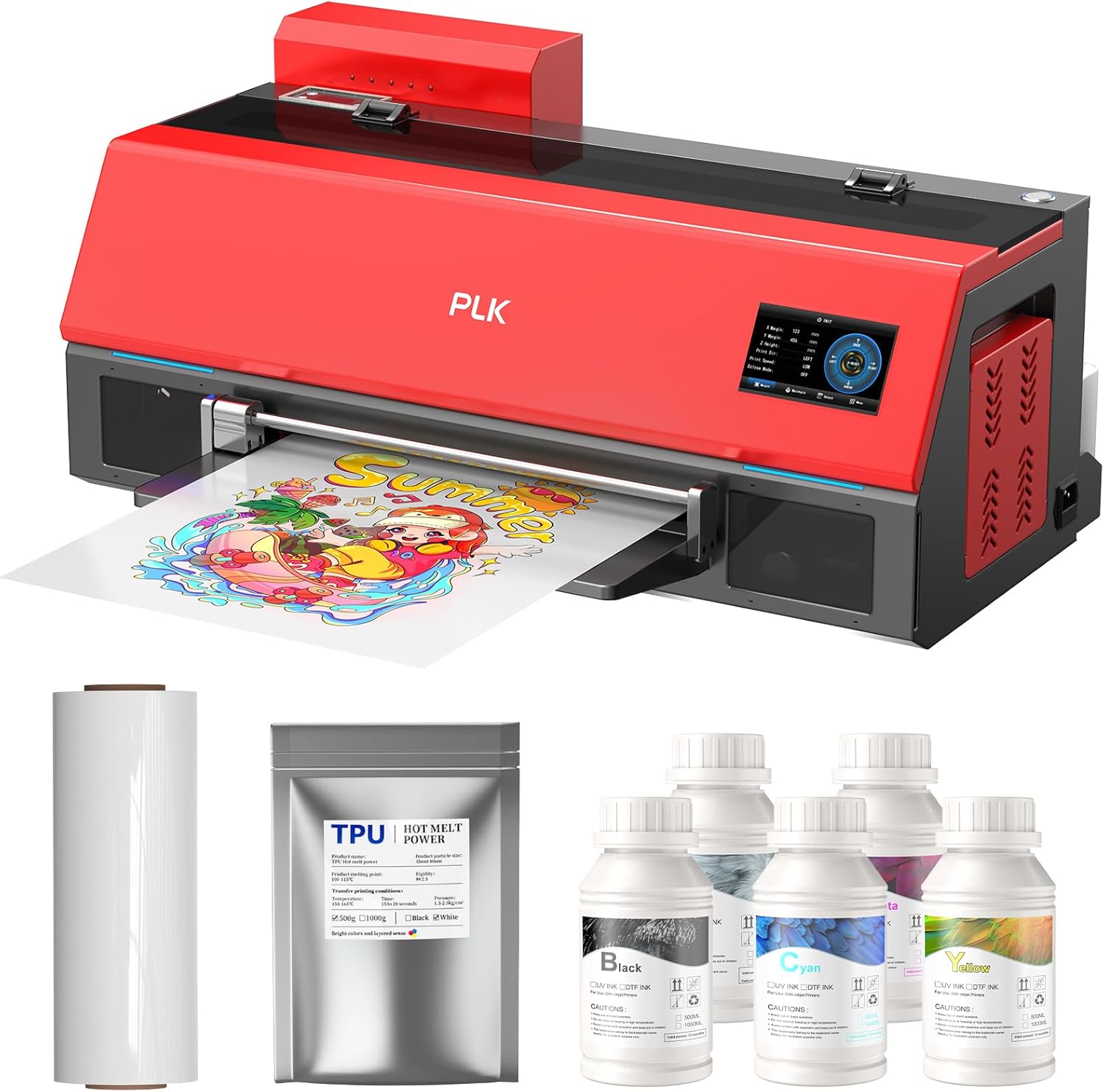 PLK A3 DTF Printer, XP600 DTF Machine, Double Speed Than L1800&L805, Auto-Clean, Built-in Film Cutter, Dual White Ink System for T-Shirt Printing(Printer Bundle)