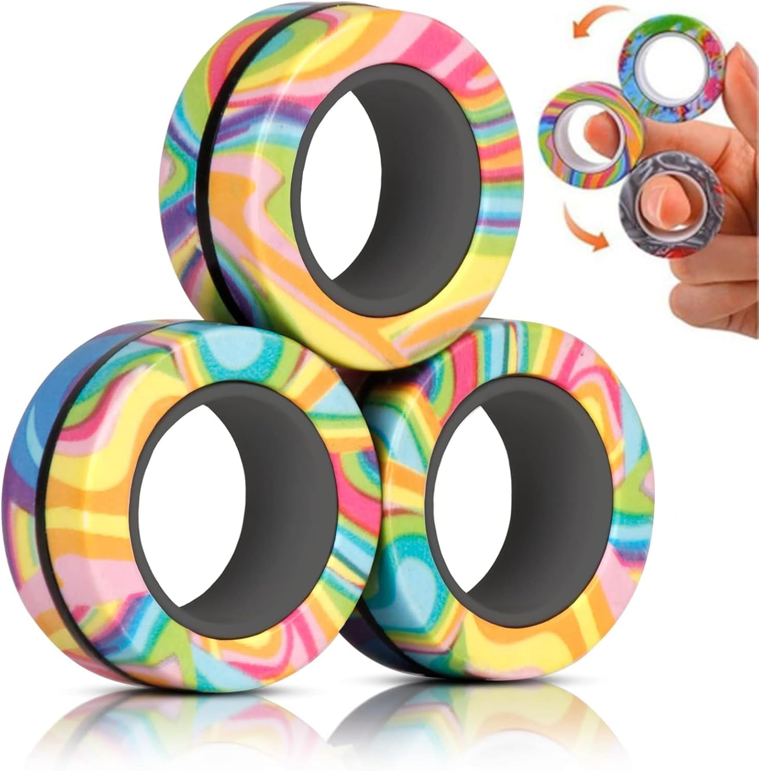 3 Pieces Magnetic Rings Fidget Toy,Magnets Fidget Toy Stress Relief,Magnetic Fidget Rings Decompression Anxiety,Finger Spinner Fidgets Magnetic Toys for Man Woman Teens Kids Boys Girls