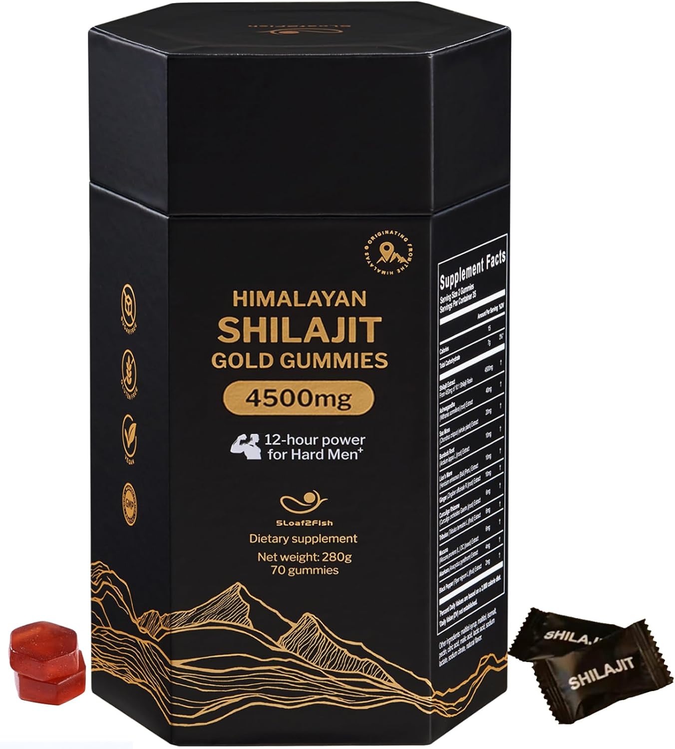 Organic Pure Himalayan Shilajit Gummies with Ashwagandha and Sea Moss – Gold Shilajit for Men & Women Supplement, 105+ Natural Trace Minerals, 70-Gummy (11-Ingredient Recipe)