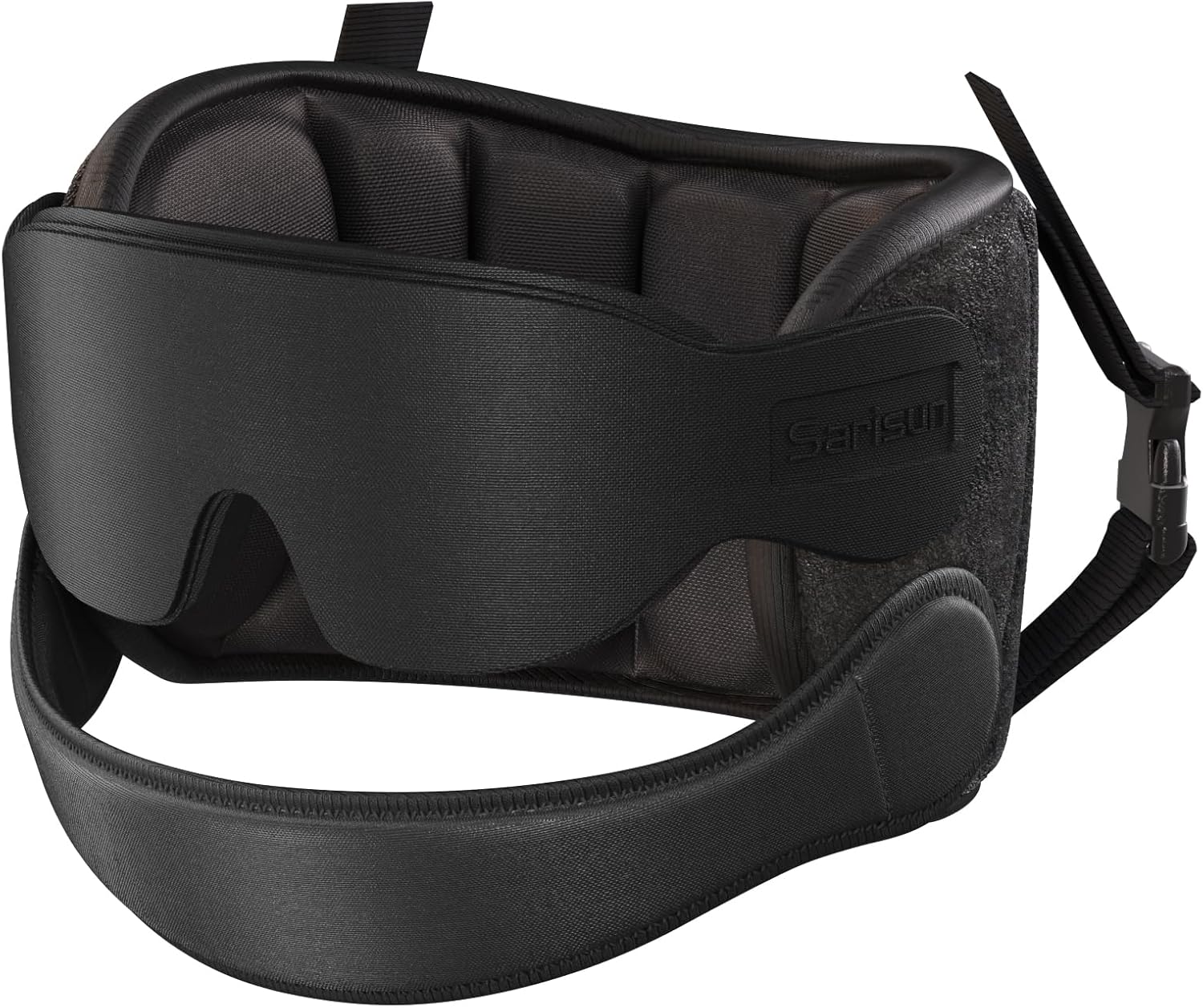 SARISUN Airplane Pillow, Travel Pillows for Airplanes with Sleep Eye Mask, Plane Pillow for Long Flights, Car Road Trip, Car Headrest, Stop Bobblehead, Combo with Chin Strap, Stop Bobblehead, Black