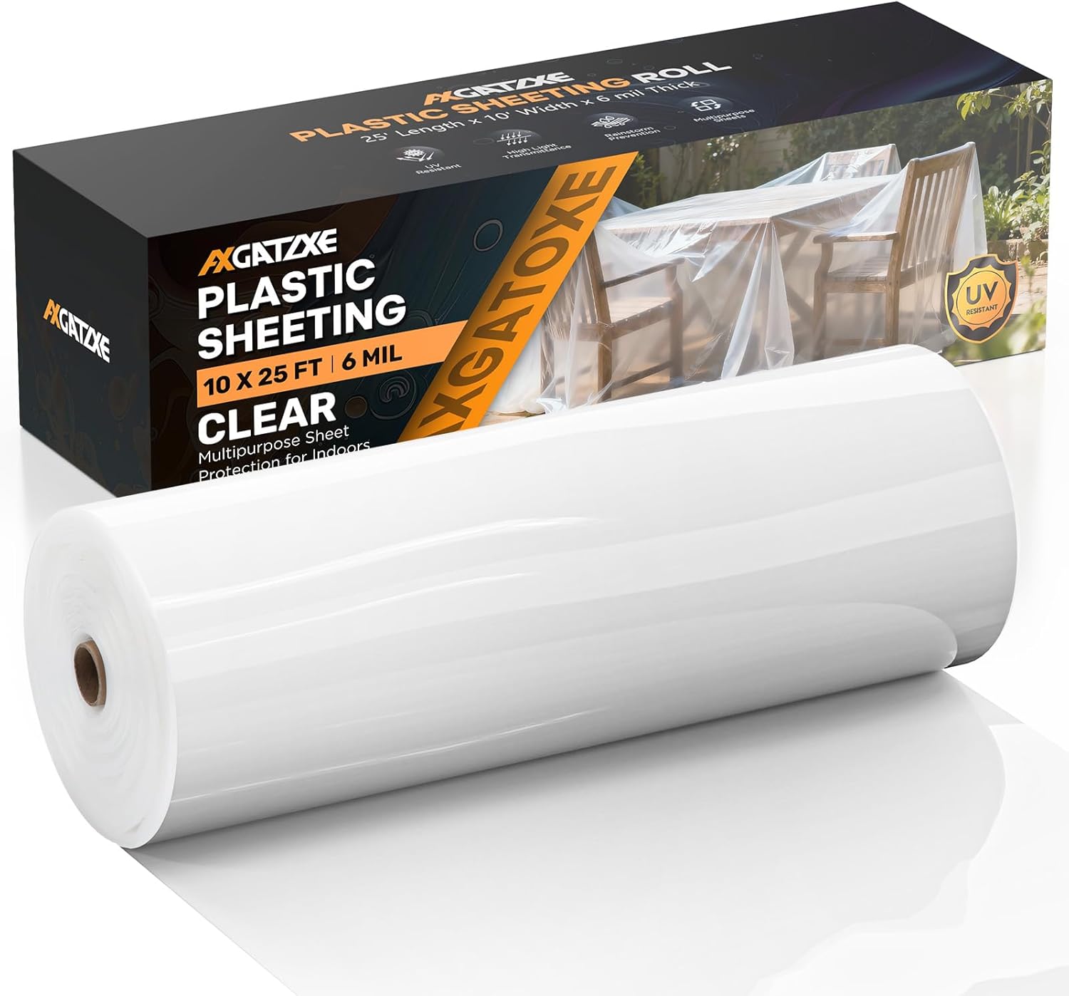 6 Mil 10x25 FT Heavy Duty Plastic Sheeting, UV Resistant Tear-Proof for Greenhouse, Construction, Painting, Farm & Floor Protection
