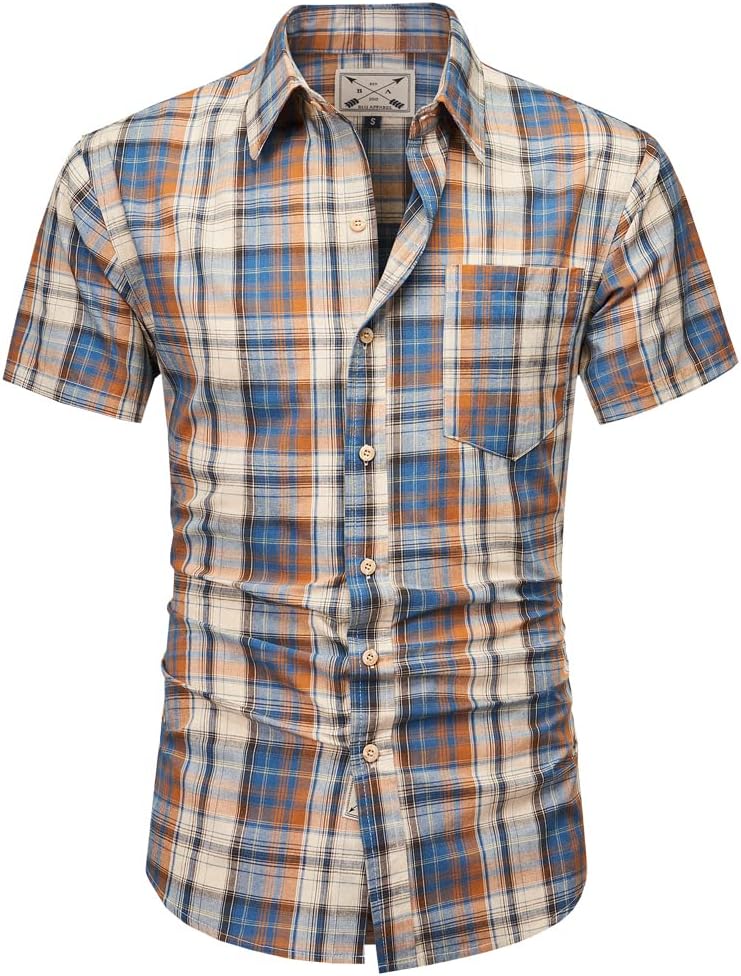 Blu Apparel Men's Checked Shirt Mens Shirts Short Sleeve and Long Sleeve Cotton Casual Shirt for Men