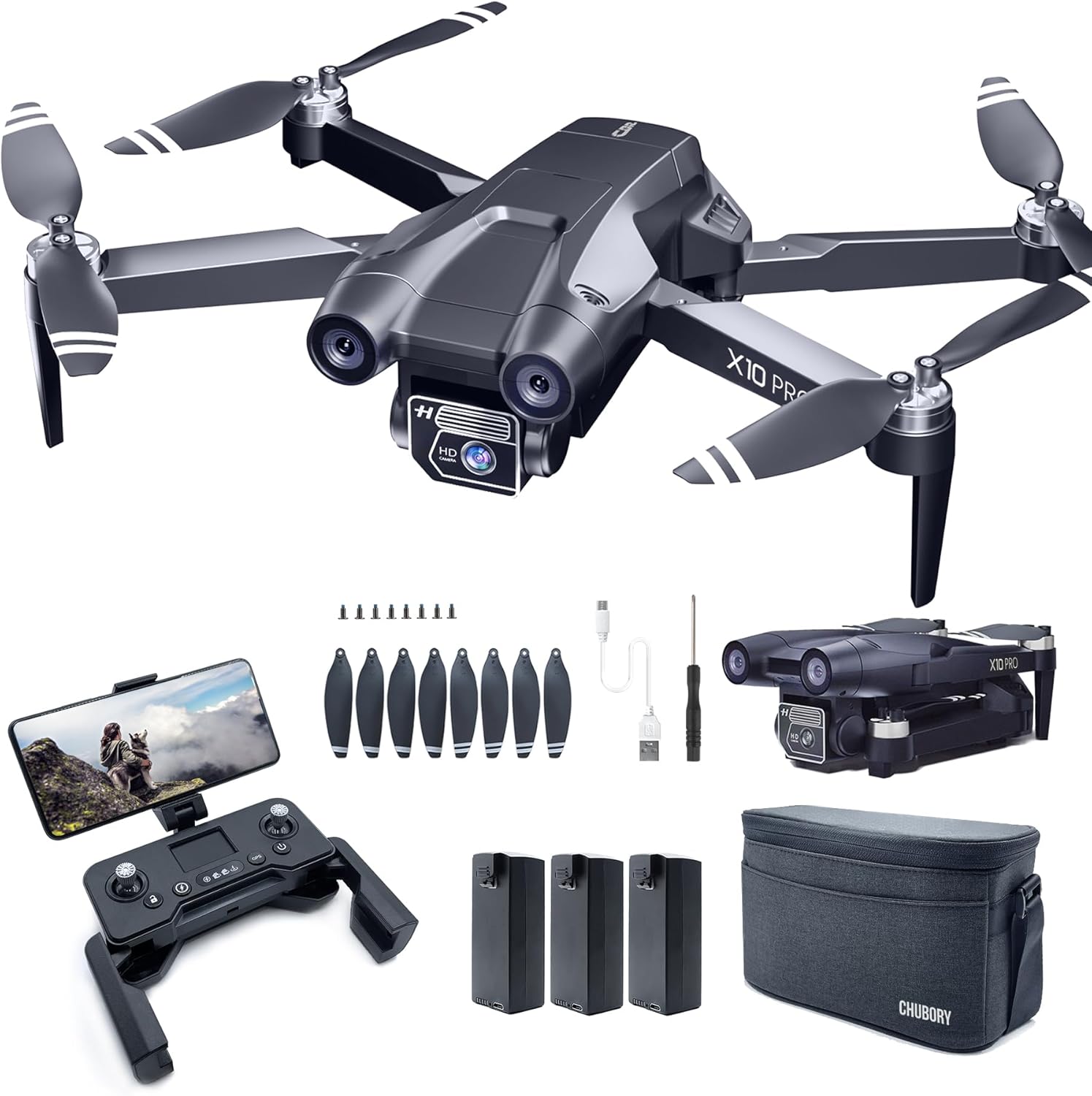 CHUBORY X10 PRO GPS Drone with Camera for Adults 4K UHD, 90 Min Long Flight Time,3280 FT Long Control Range, Auto Return, Follow Me, Brushless Motor, RC Quadcopter for Beginners(<250g)