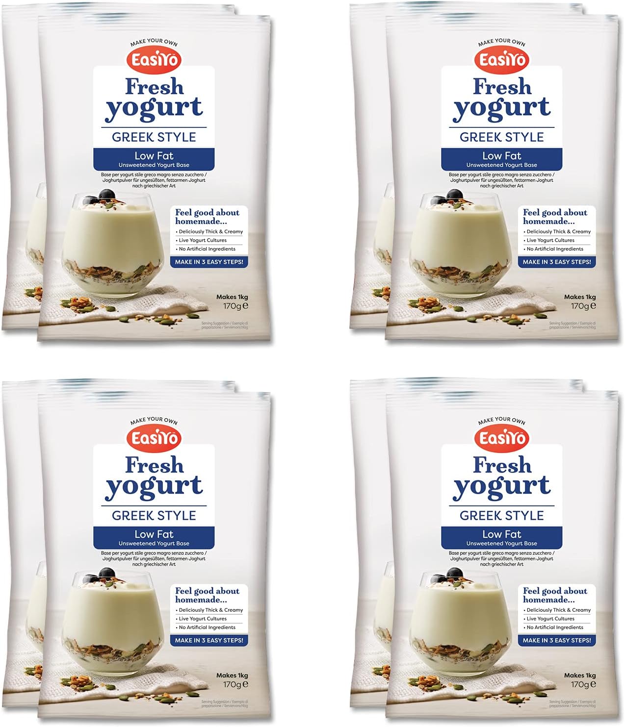 EasiYo Greek Style Low Fat Yogurt 8 Sachet Pack | Each Sachet Makes 1KG of Yoghurt