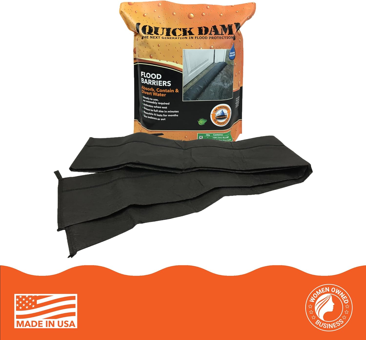 Quick Dam QD610-1 Water-Activated Flood Barrier-1 Pack, Black