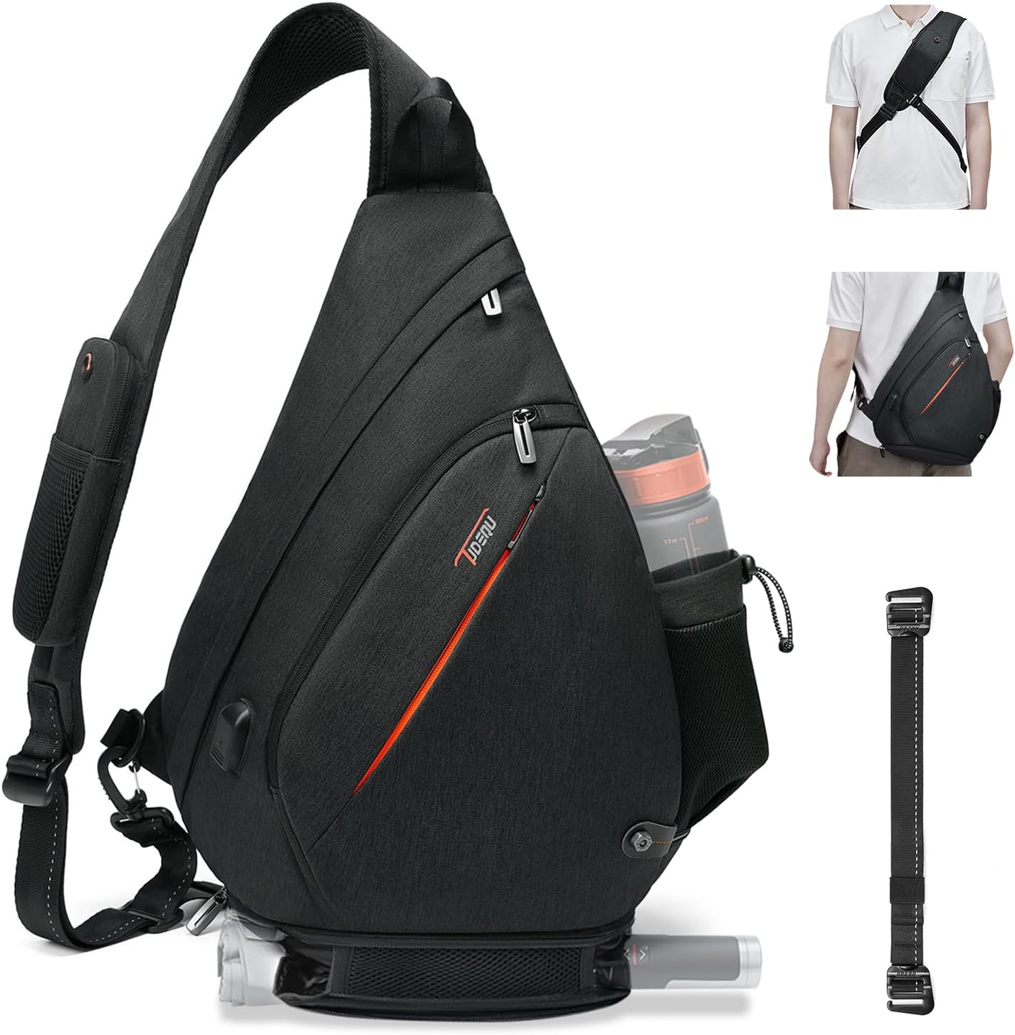 TUDEQU Sling backpack, 8 Pockets Sling Bag Crossbody, 19L Large Sling Bag for Men Travel Crossbody Backpack Hiking Outdoor