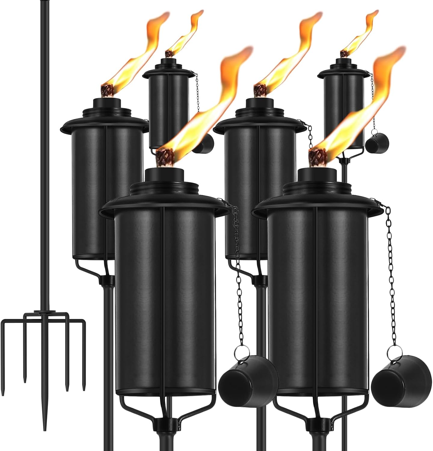 6-Pack Garden Metal Torches, 60" Upgraded Citronella Torches with 5-Prong Grounded Stakes,16 oz Heavy-Duty Outdoor Torch Lights for Patio, Pathways, and Parties (Ultra-Stable Design)