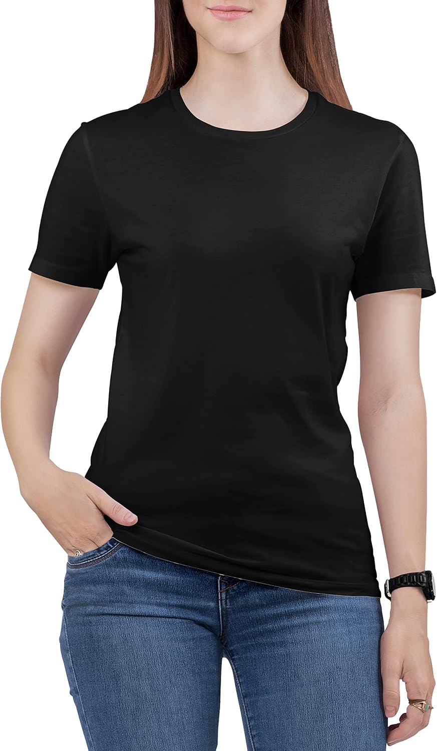 Love My Fashions Women's Round Neck Short Sleeves Plain Cotton T-Shirt