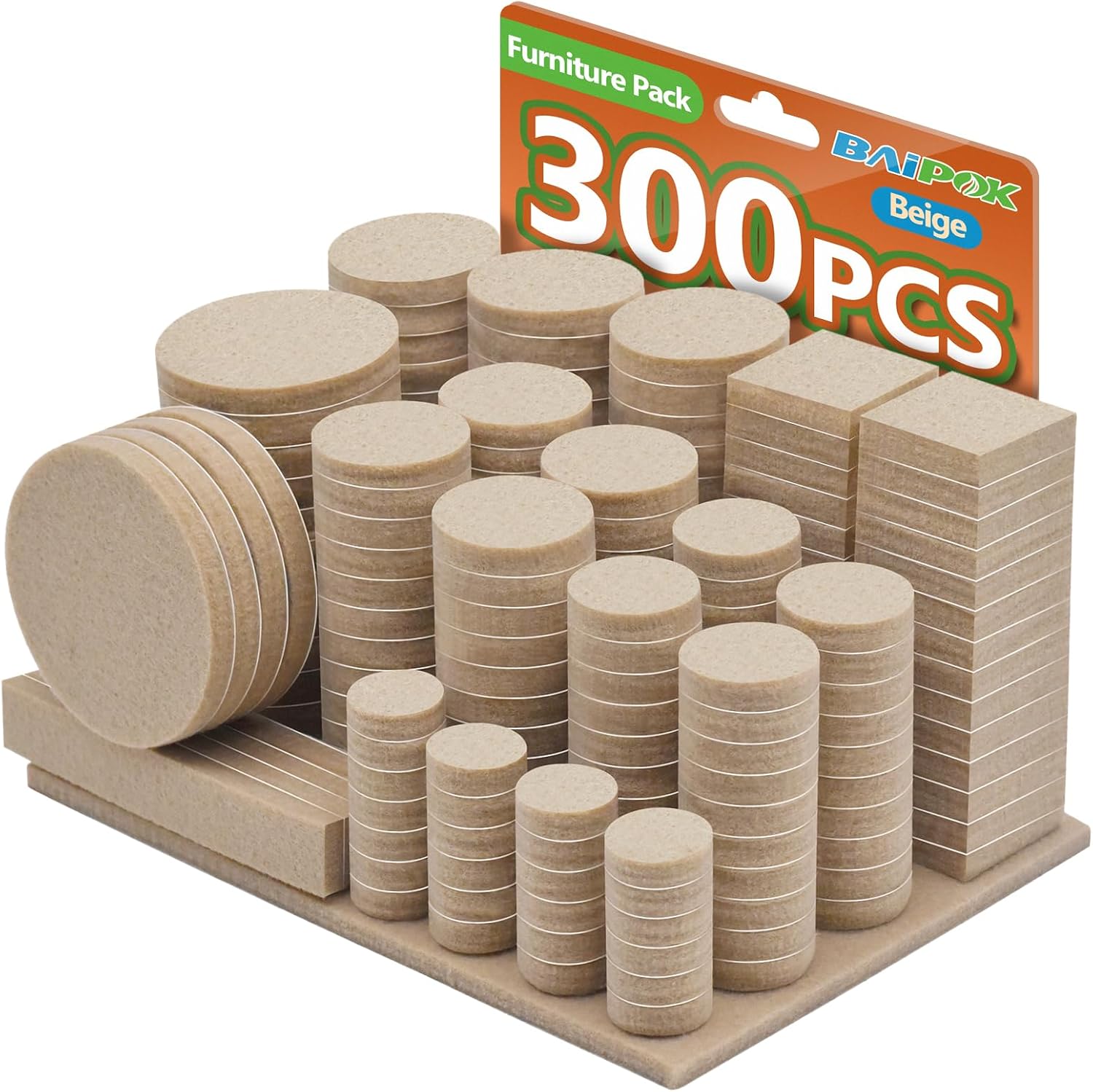 Furniture Pads 300 Pack Premium Furniture Felt Pads (Beige), Huge Quantity Self Adhesive Anti Scratch Floor Protector for Furniture Legs Hardwood with 60 Cabinet Door Bumpers
