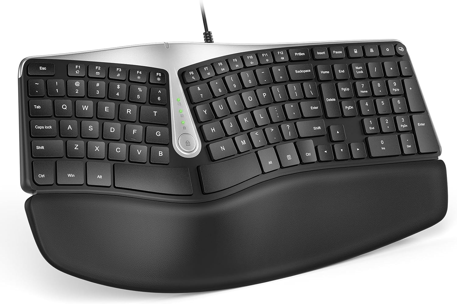 Nulea RT02 Ergonomic Keyboard, Wired Split Keyboard with Pillowed Wrist and Palm Support, Featuring Dual USB Ports, Natural Typing Keyboard for Carpal Tunnel, Compatible with Windows Mac