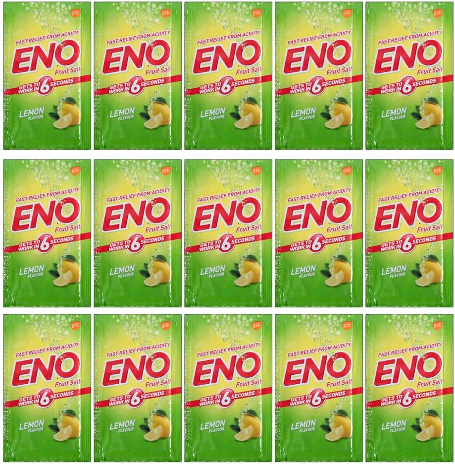 15 X Eno Fruit Salt Antacid Instant Acidity Relief Lemon (Lime) Flavour 5g X 15 Sachet by Eno