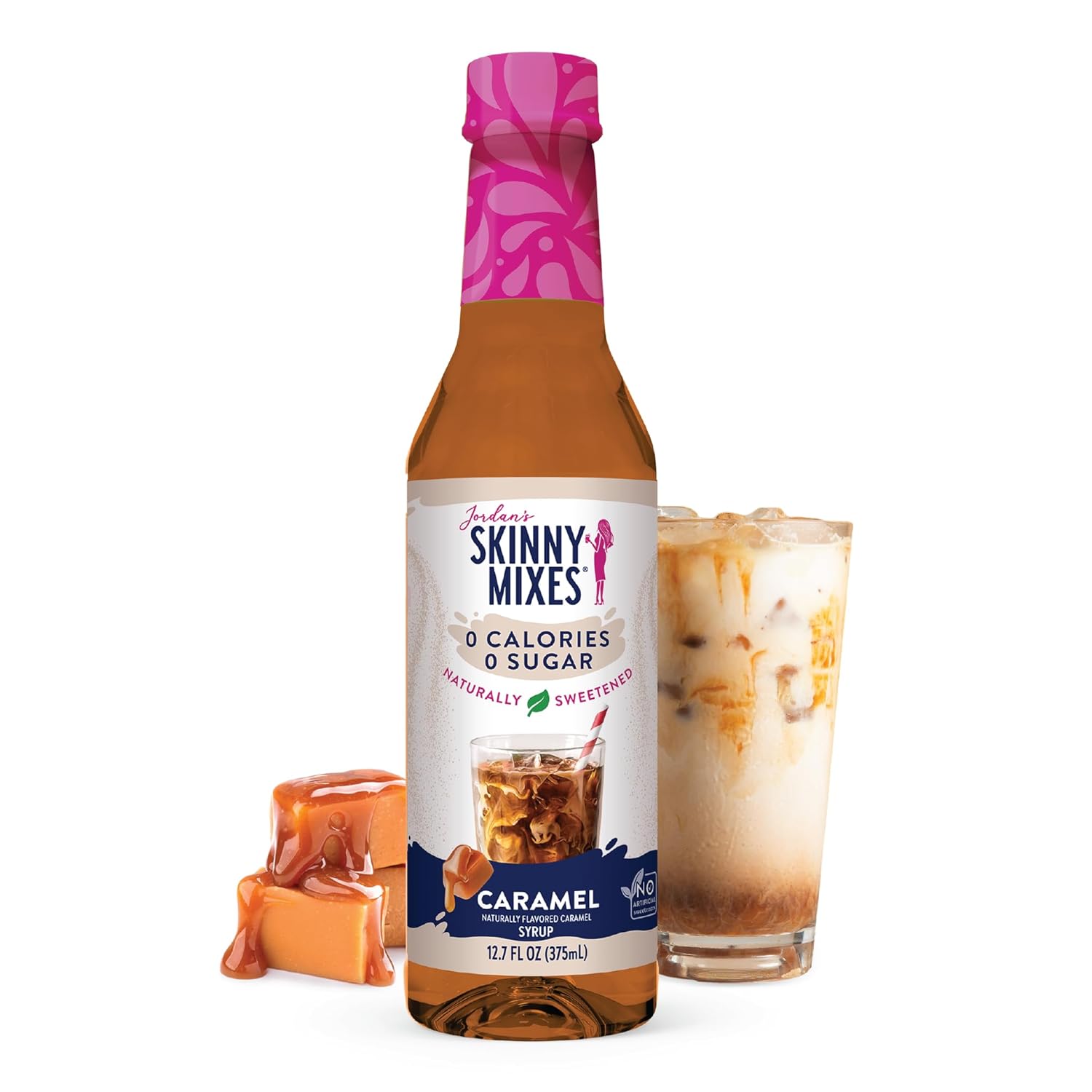 Jordan's Skinny Syrups Sugar Free Syrup, Caramel Syrup, 12.7 oz, Zero Sugar and Zero Calorie Flavoring for Coffee, Protein Shake, Cocktail or Mocktail Drinks and More, Naturally Sweetened Line
