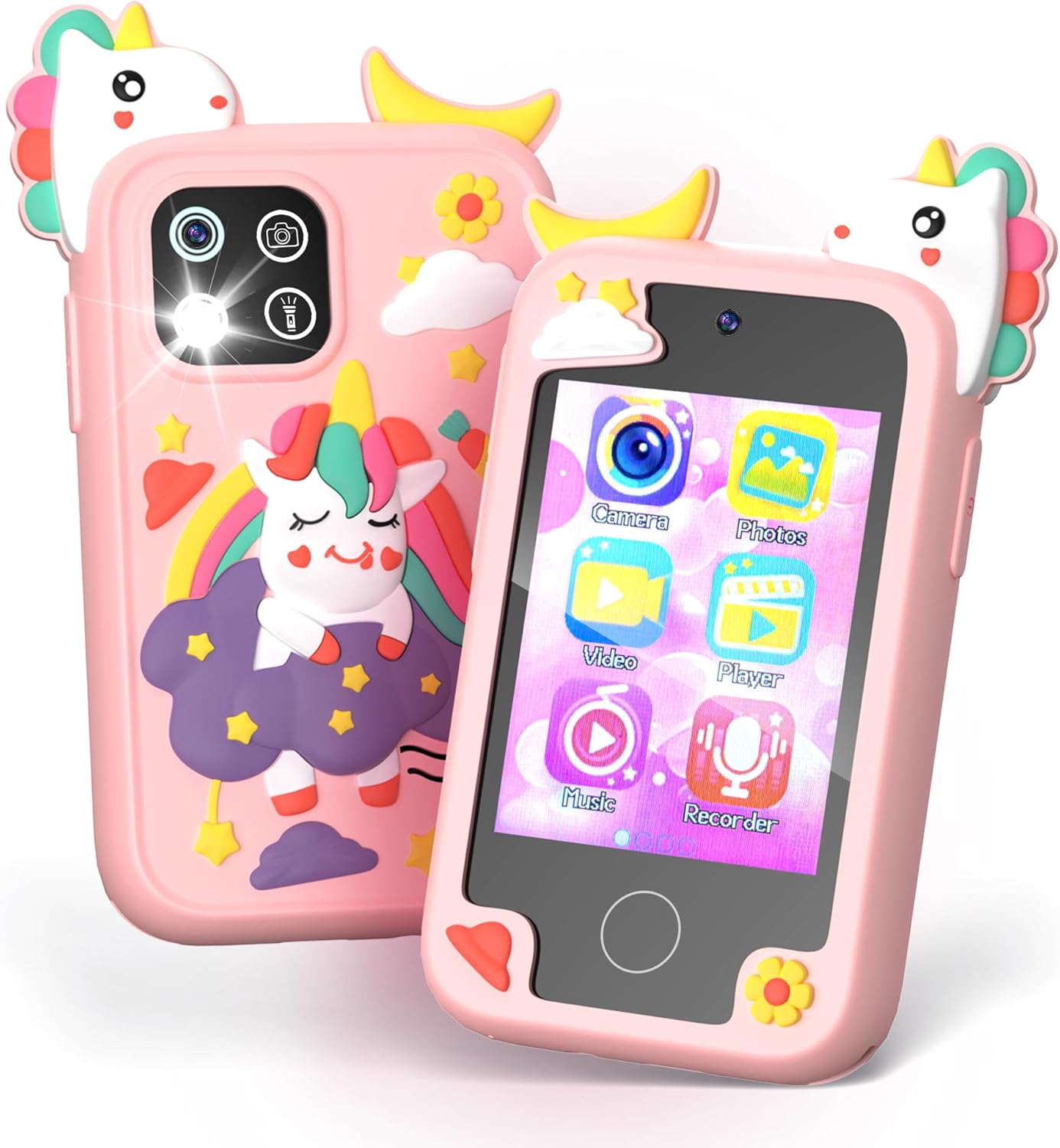 Kids Phone Toy for Boys Girls Age 3-10, 2.8”Touchscreen Phone Toy Gifts with Dual Camera, Learning Games, Music Player and 32GB Card (Pink)