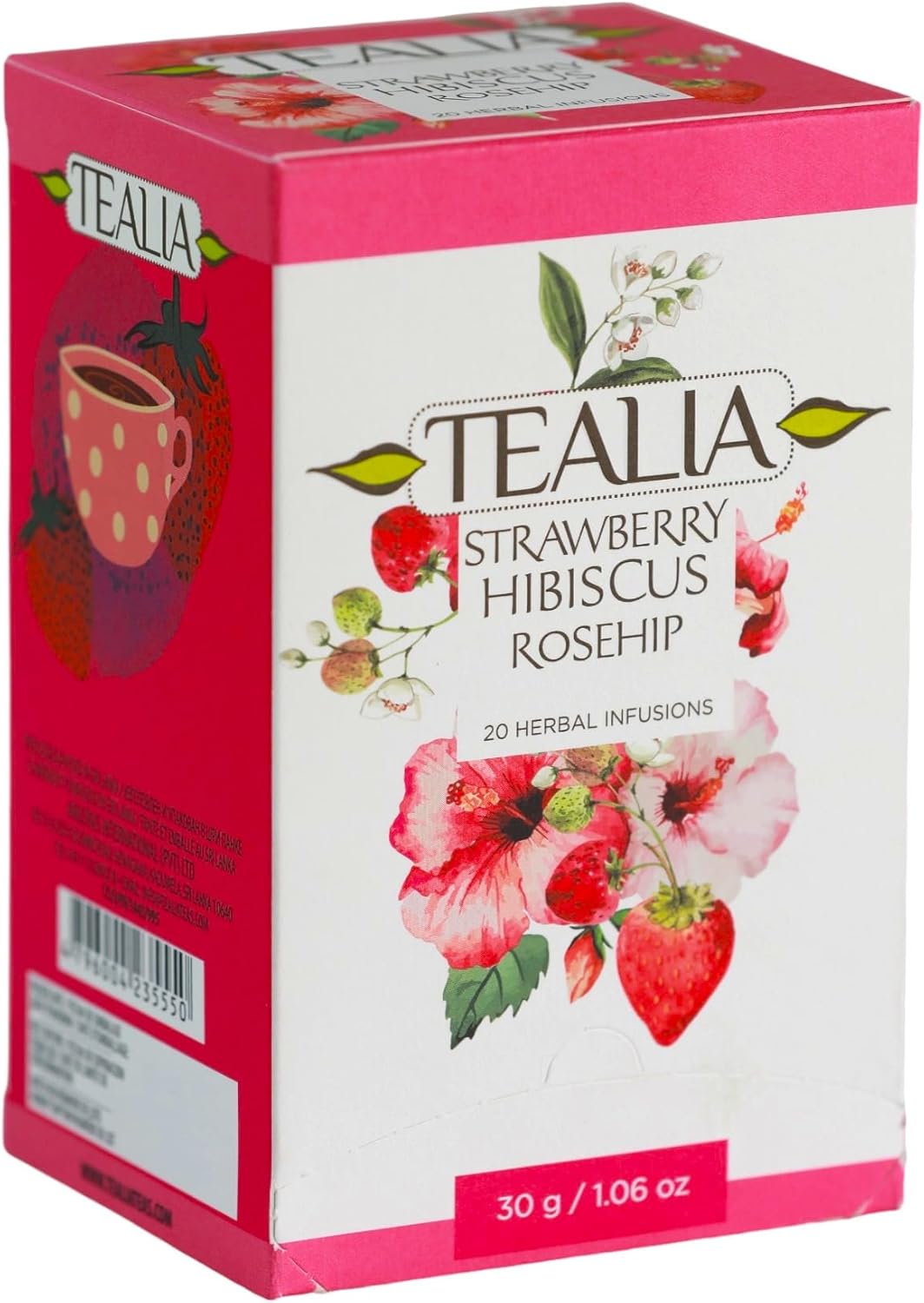 Tealia Strawberry Hibiscus Rosehip Herbal Tea – 20 Individually Wrapped Tea Bags – Caffeine-Free Fruit & Floral Infusion – Hot or Cold Brew – Herbal Drink & Gift Set for Relaxation