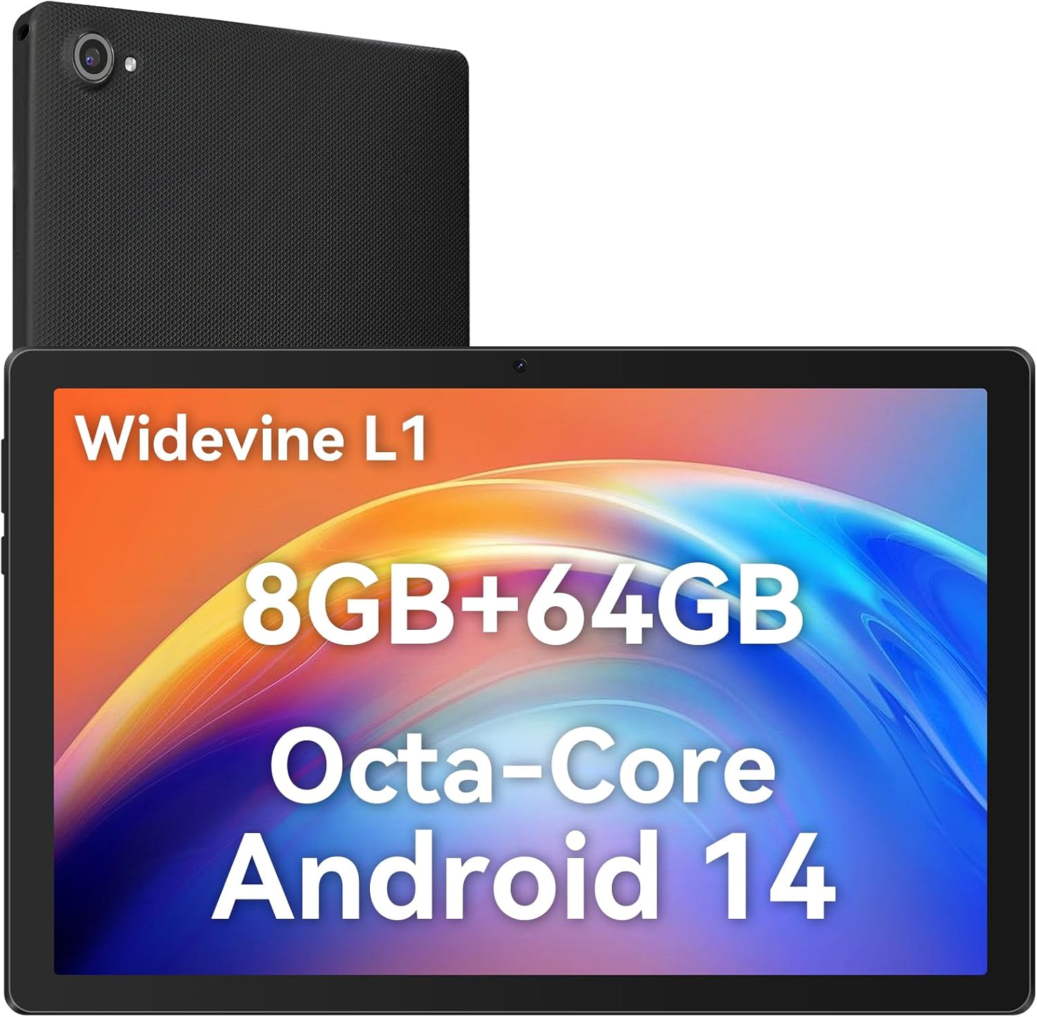 Hyjoy 10.1 Inch Android 14 Tablet, Octa-Core, 8GB RAM + 64GB ROM (Expandable to 1TB), 1280x800 HD Display, 5000mAh Battery, 5MP+8MP Dual Camera, WiFi 6, Bluetooth5.0(Black)