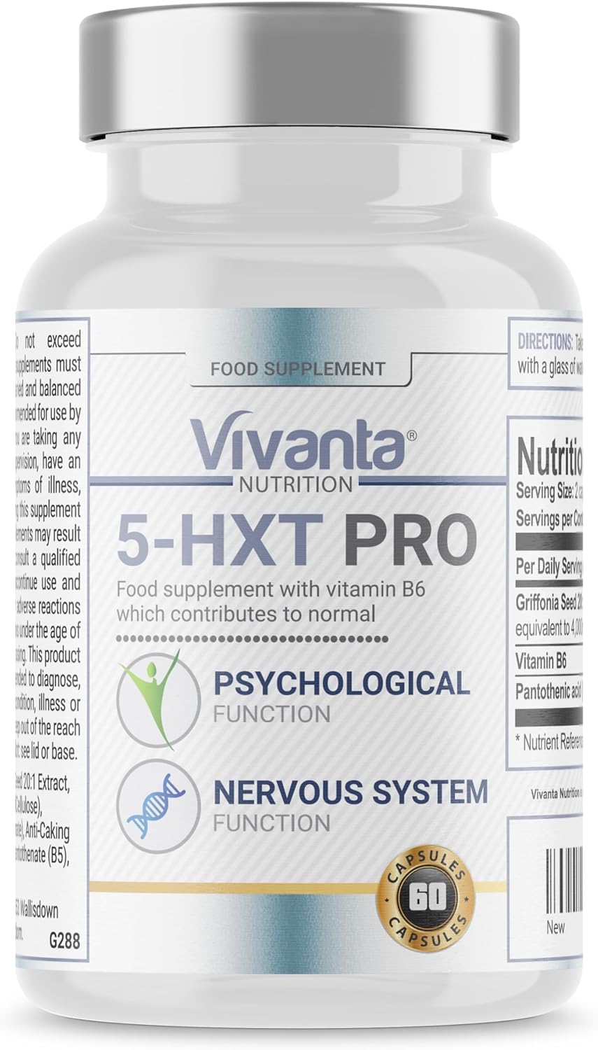 5HXT Pro - 5HTP High Strength from 4000mg of Griffonia Seed - Providing 200mg of Extract Plus B6 - Natural 5 HTP Supplement (HTP 5) - 60 Vegetarian & Vegan Capsules