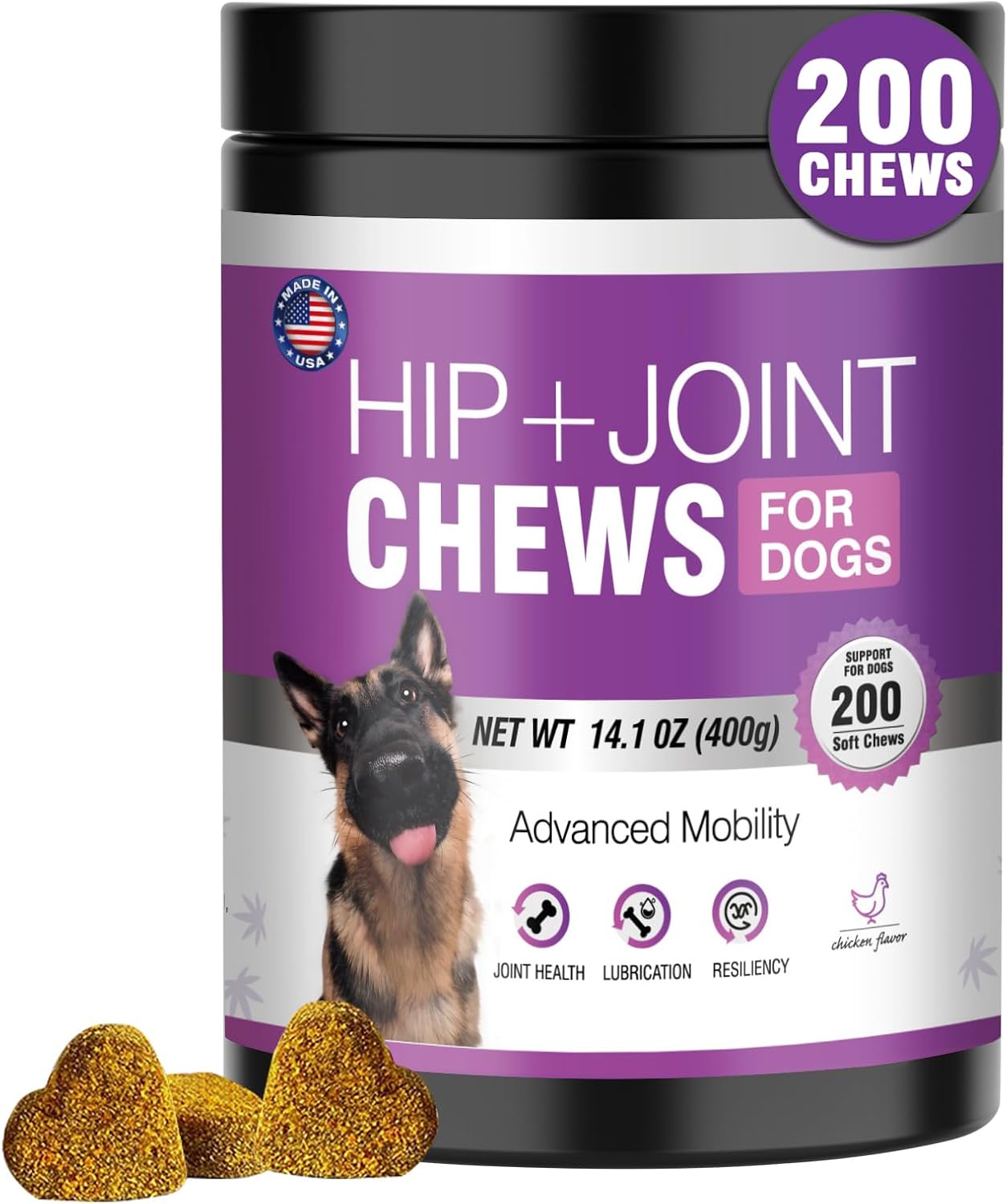 Glucosamine for Dogs 200pcs Joint Support Supplement Dog Hip and Joint Chondroitin Chews Treats with MSM Hemp Dog Joint Pain Relief Mobility Supplements Chicken Flavor Fit All Large Small Medium Breed