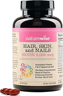 NatureWise Hair Skin and Nails Vitamin, Biotin 5000mcg w/Hyaluronic Acid, Collagen, Multivitamin for Women w/Vitamin C, B Complex, D3, A, E, Iron - Non-GMO, Gluten Free - 150 Softgels[50-Day Supply]