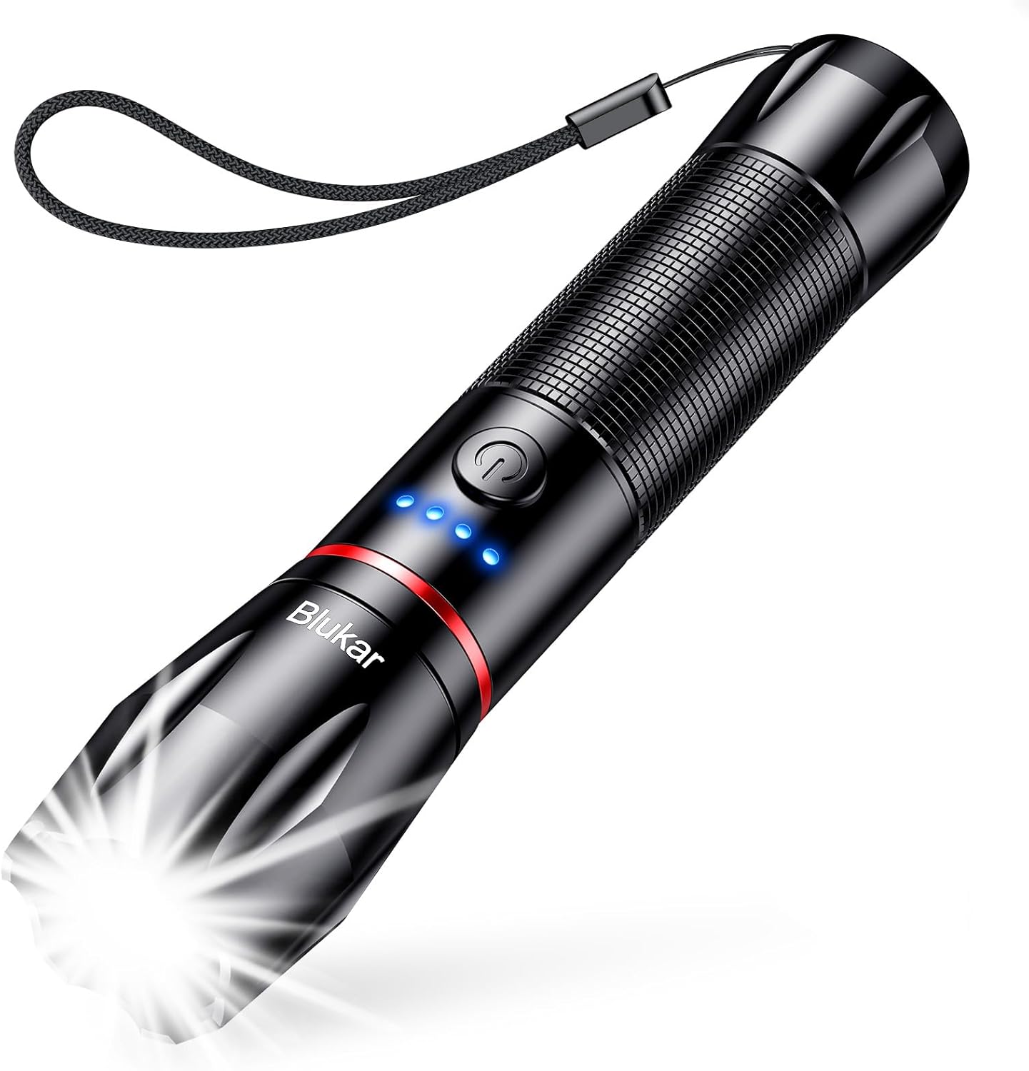 Blukar LED Torch Rechargeable, 2000L Super Bright Flashlight with 5 Modes,Adjustable Focus,Water Resistant,Lightweight Handheld Torch for Camping, Running, Dog Walking, Power Cut, Emergency etc-Black