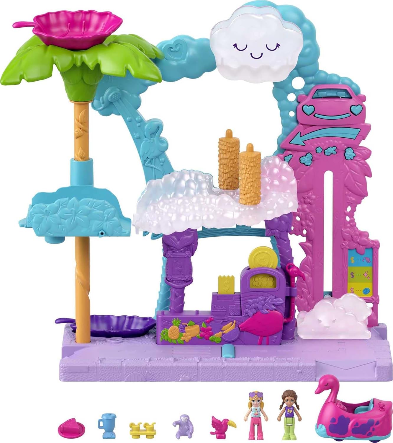 Polly Pocket Pollyville Flamingo Fun Car Wash Playset